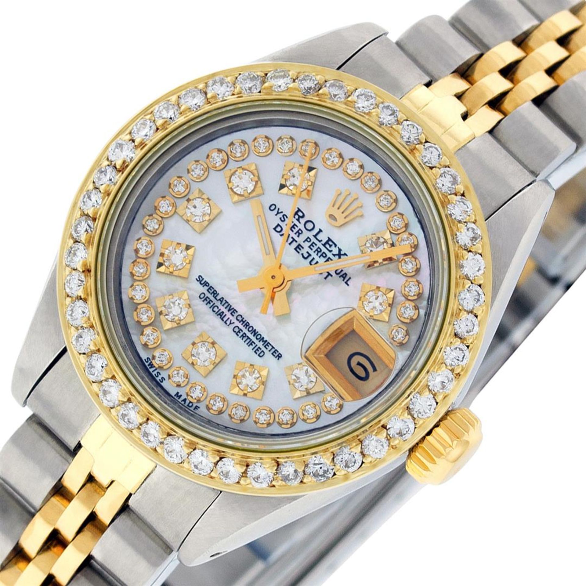 Rolex Ladies 2 Tone Mother Of Pearl String Diamond Datejust Wristwatch - Image 2 of 9