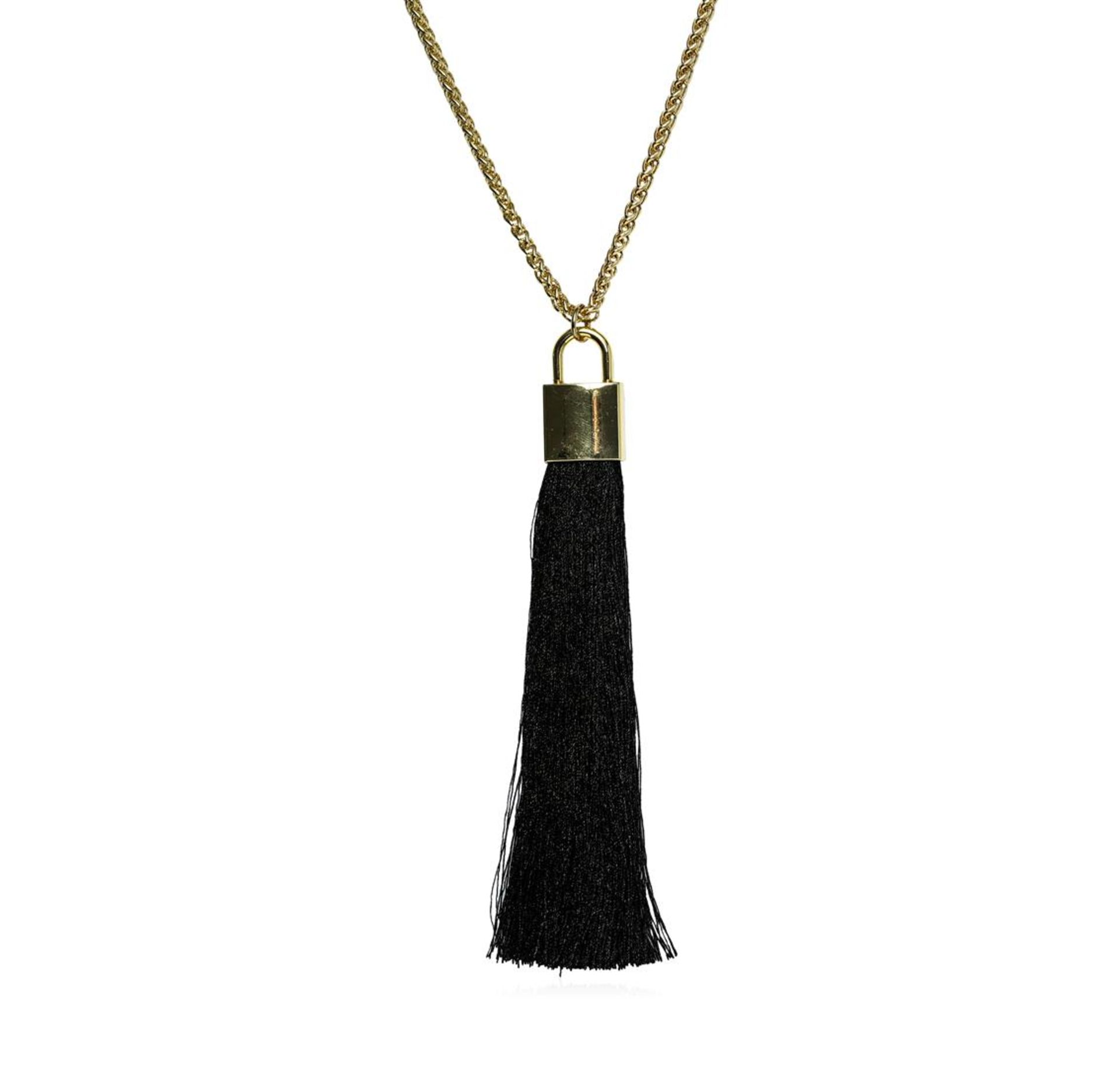 Silk Tassel Square Pendant Necklace - Gold Plated - Image 2 of 2