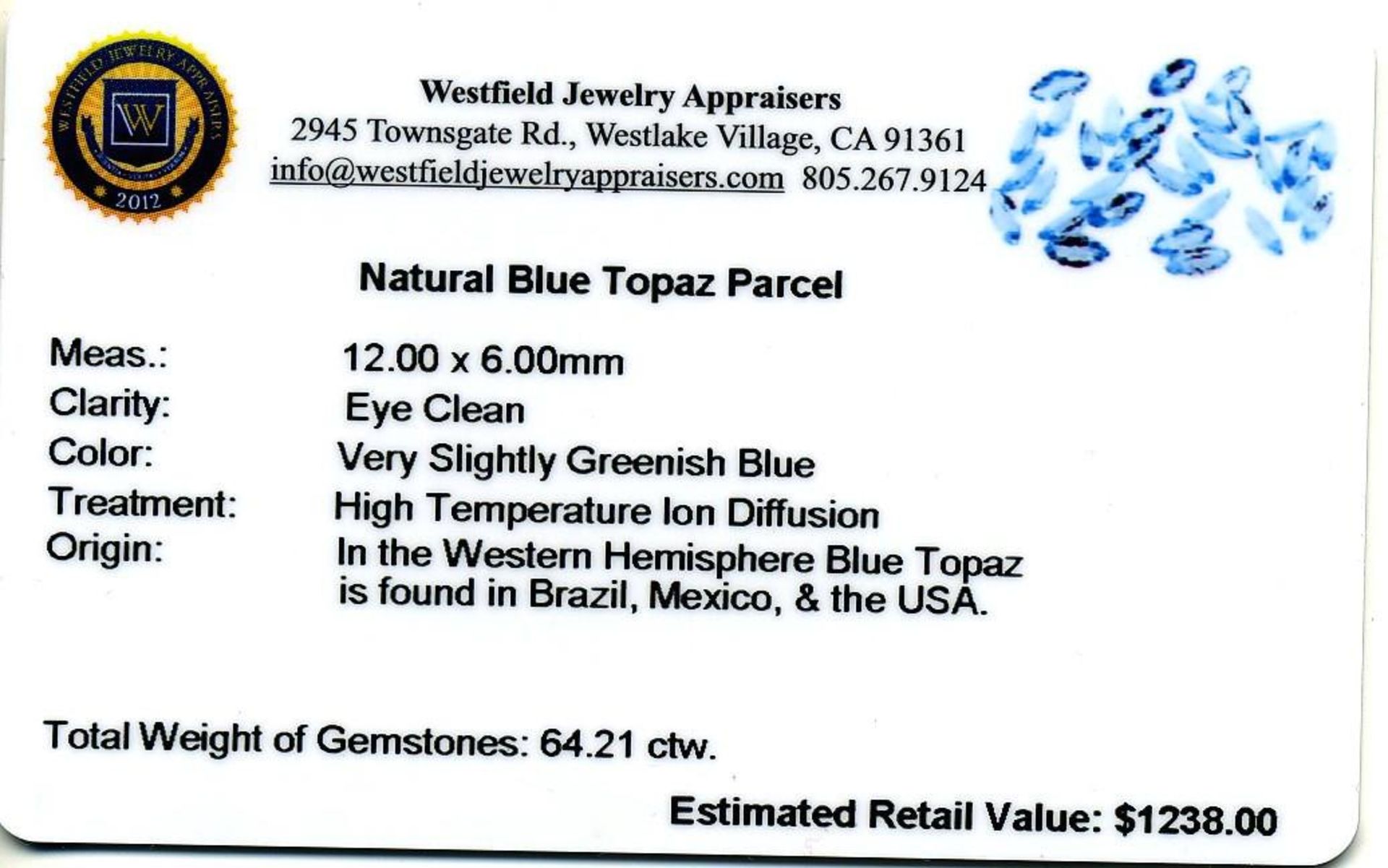 64.21 ctw Marquise Cut Natural Blue Topaz Parcel - Image 2 of 2