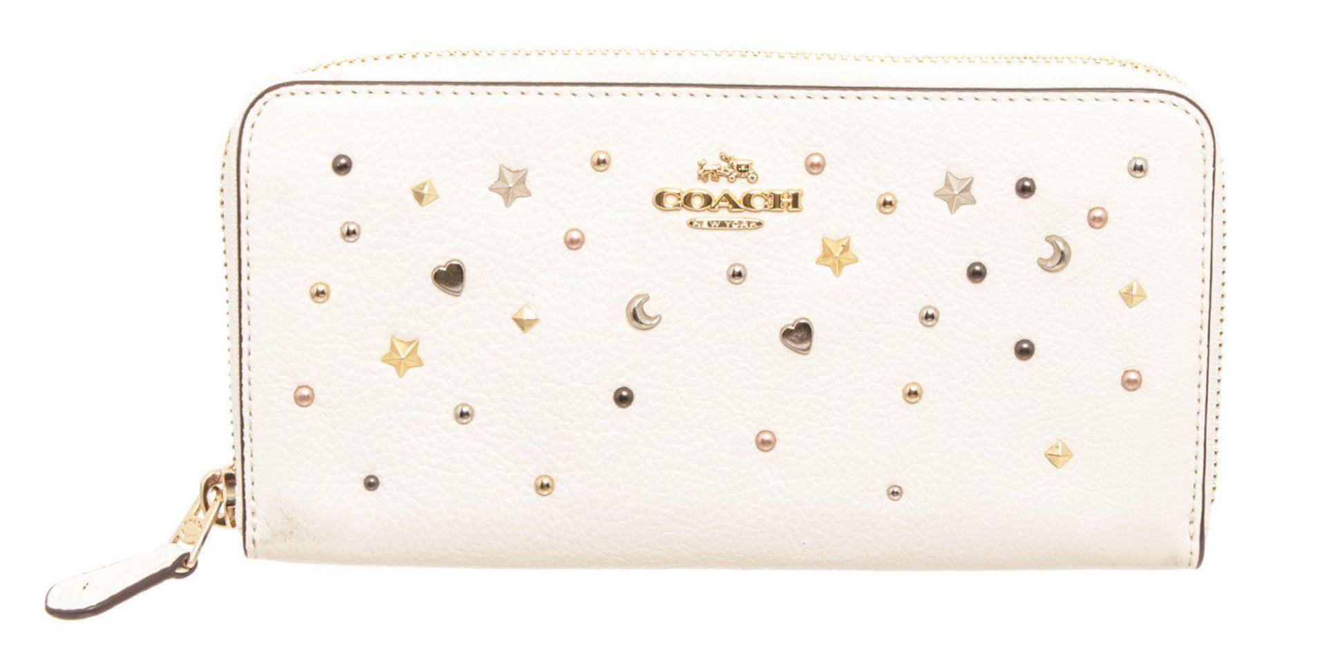 Coach White Studded Leather Zippy Wallet