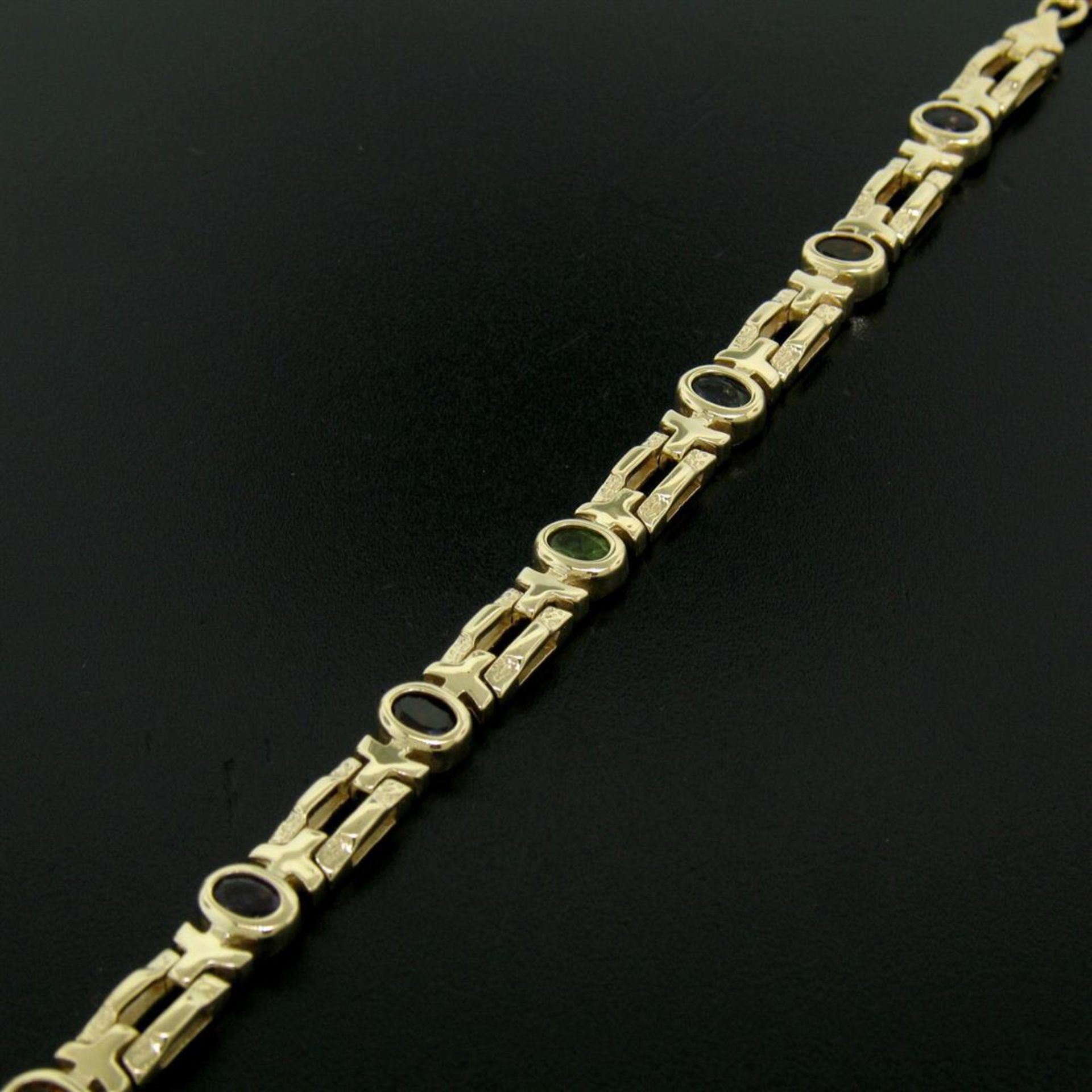 14K Yellow Gold 7" Fancy Link 2.0ctw Genuine Bezel Oval Multi Gemstone Bracelet - Image 5 of 6