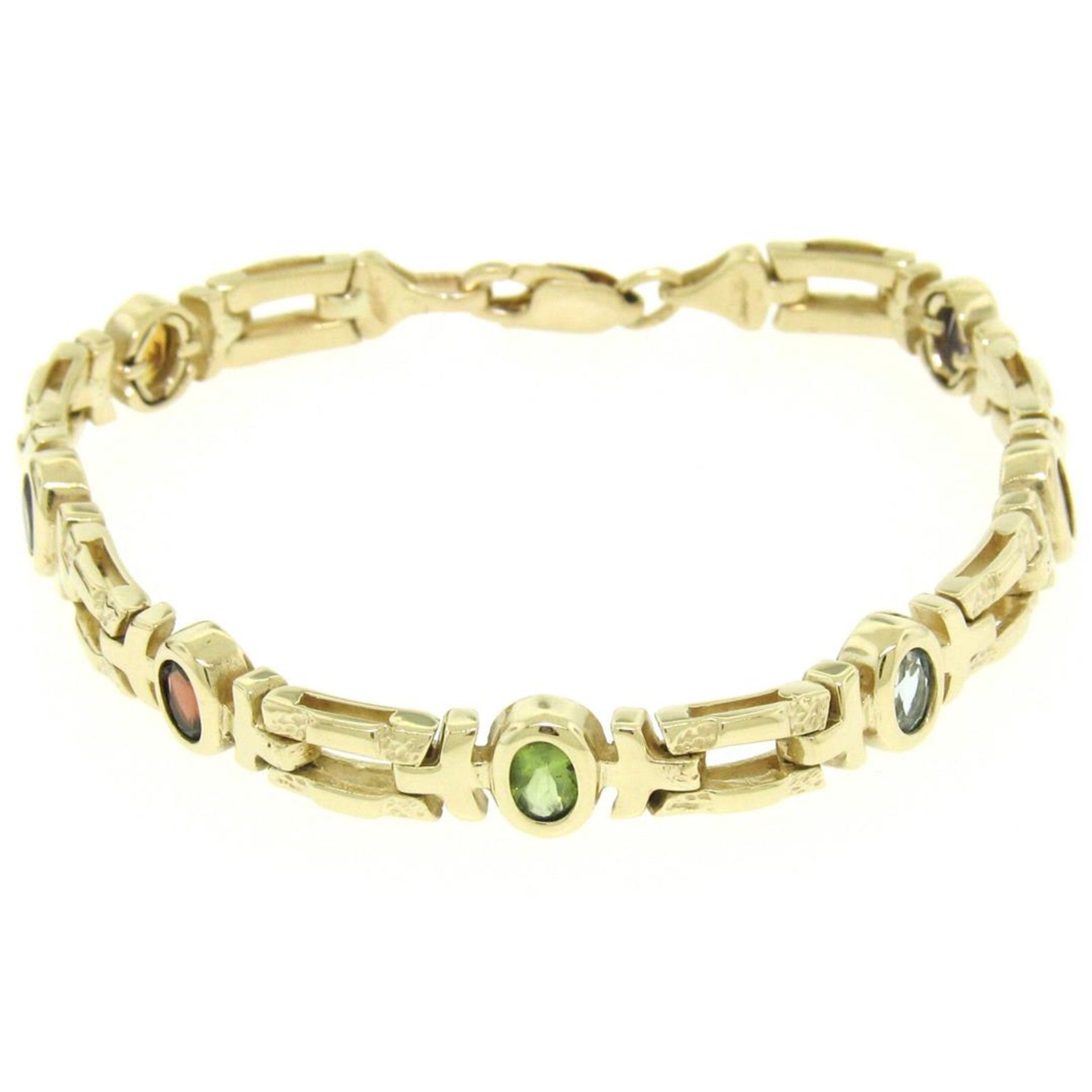 14K Yellow Gold 7" Fancy Link 2.0ctw Genuine Bezel Oval Multi Gemstone Bracelet