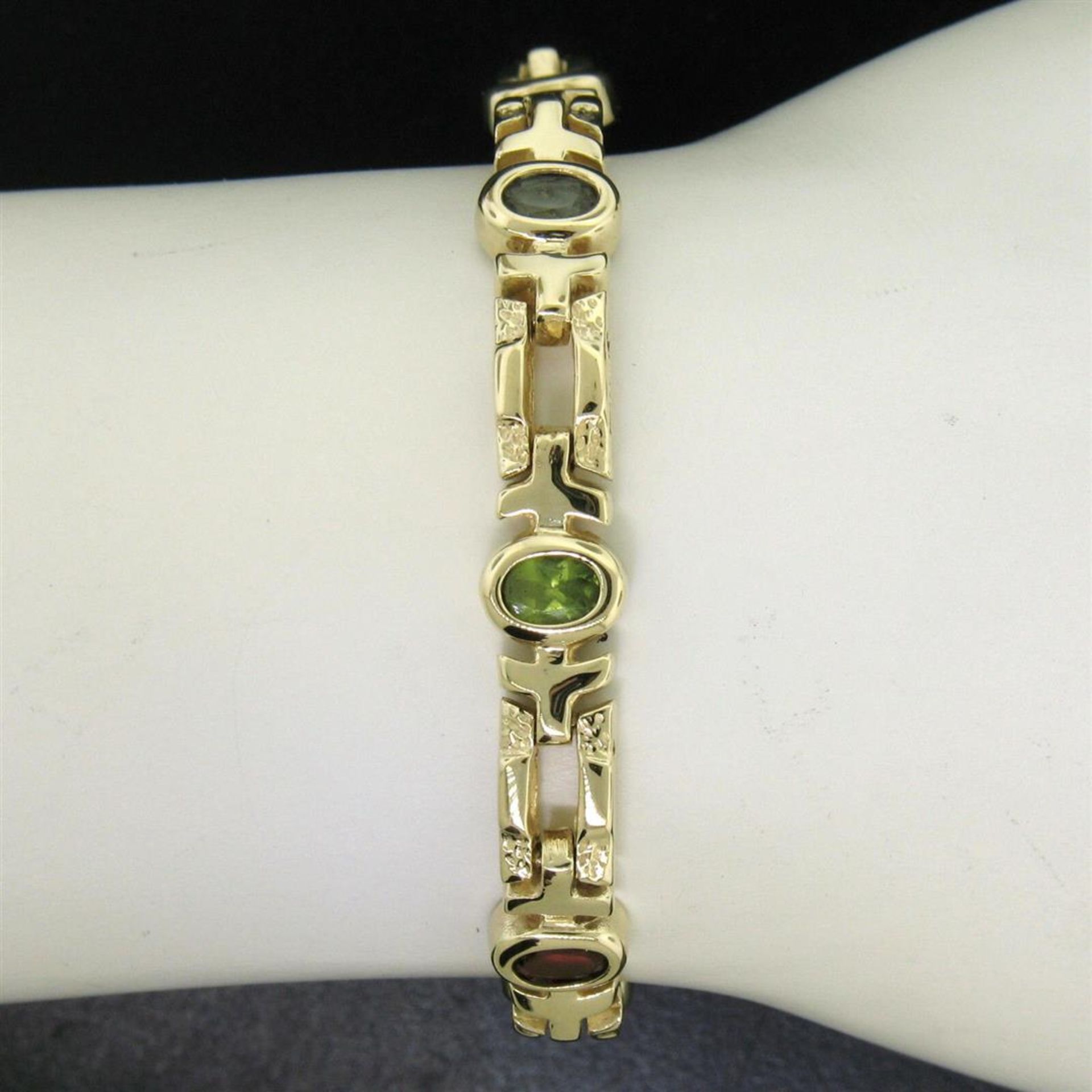 14K Yellow Gold 7" Fancy Link 2.0ctw Genuine Bezel Oval Multi Gemstone Bracelet - Image 4 of 6