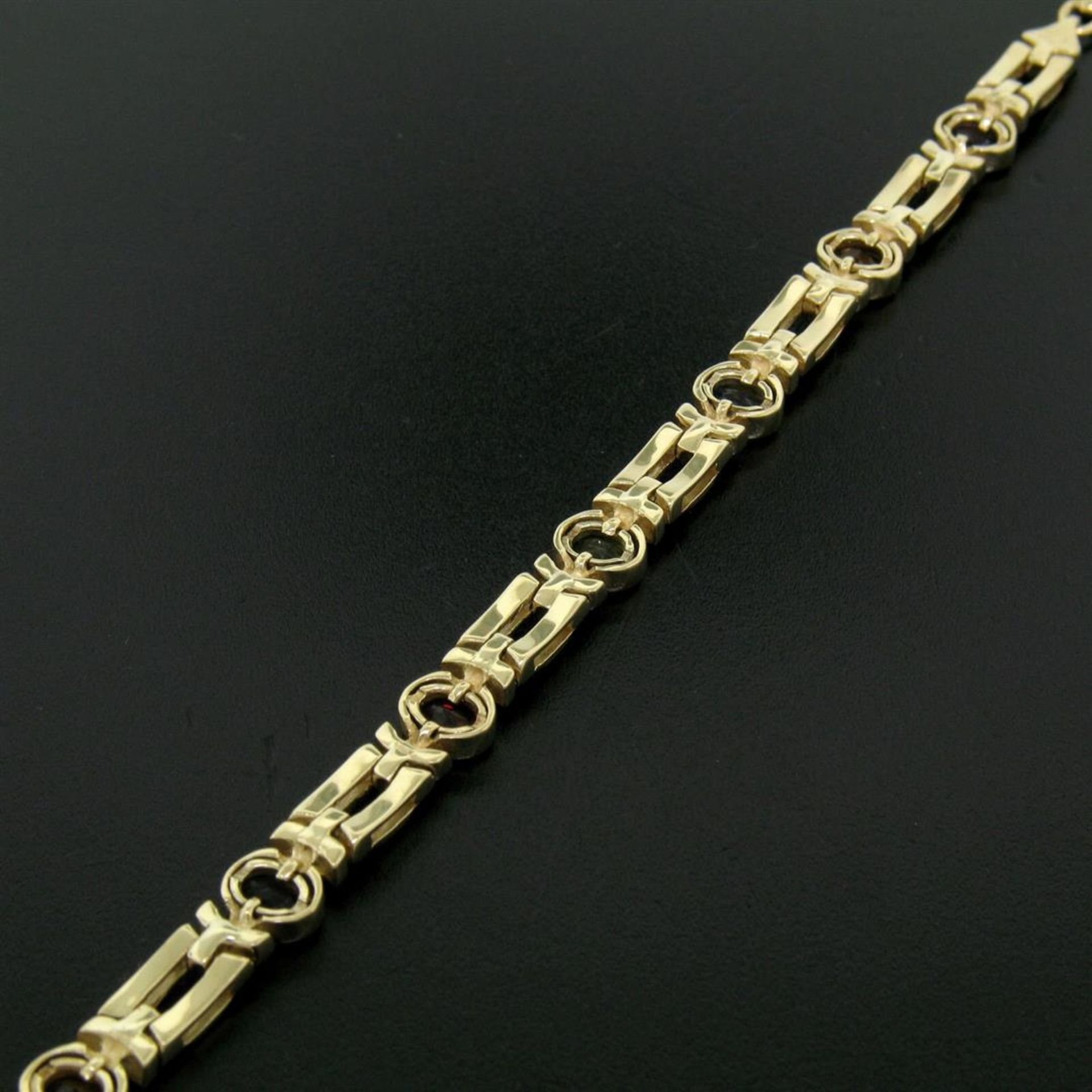 14K Yellow Gold 7" Fancy Link 2.0ctw Genuine Bezel Oval Multi Gemstone Bracelet - Image 6 of 6