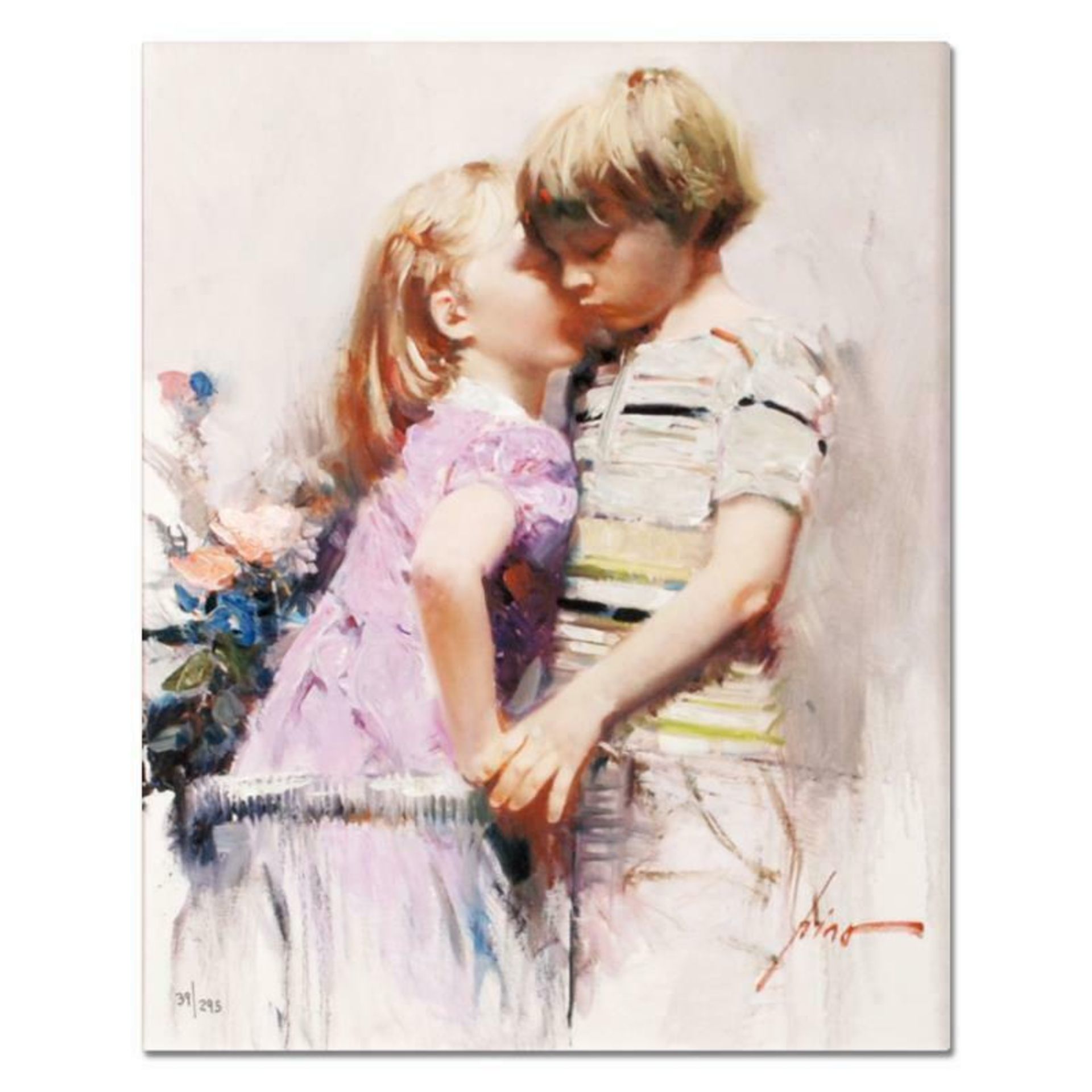 Pino (1939-2010), "The Kiss" Artist Embellished Limited Edition on Canvas, Numbe