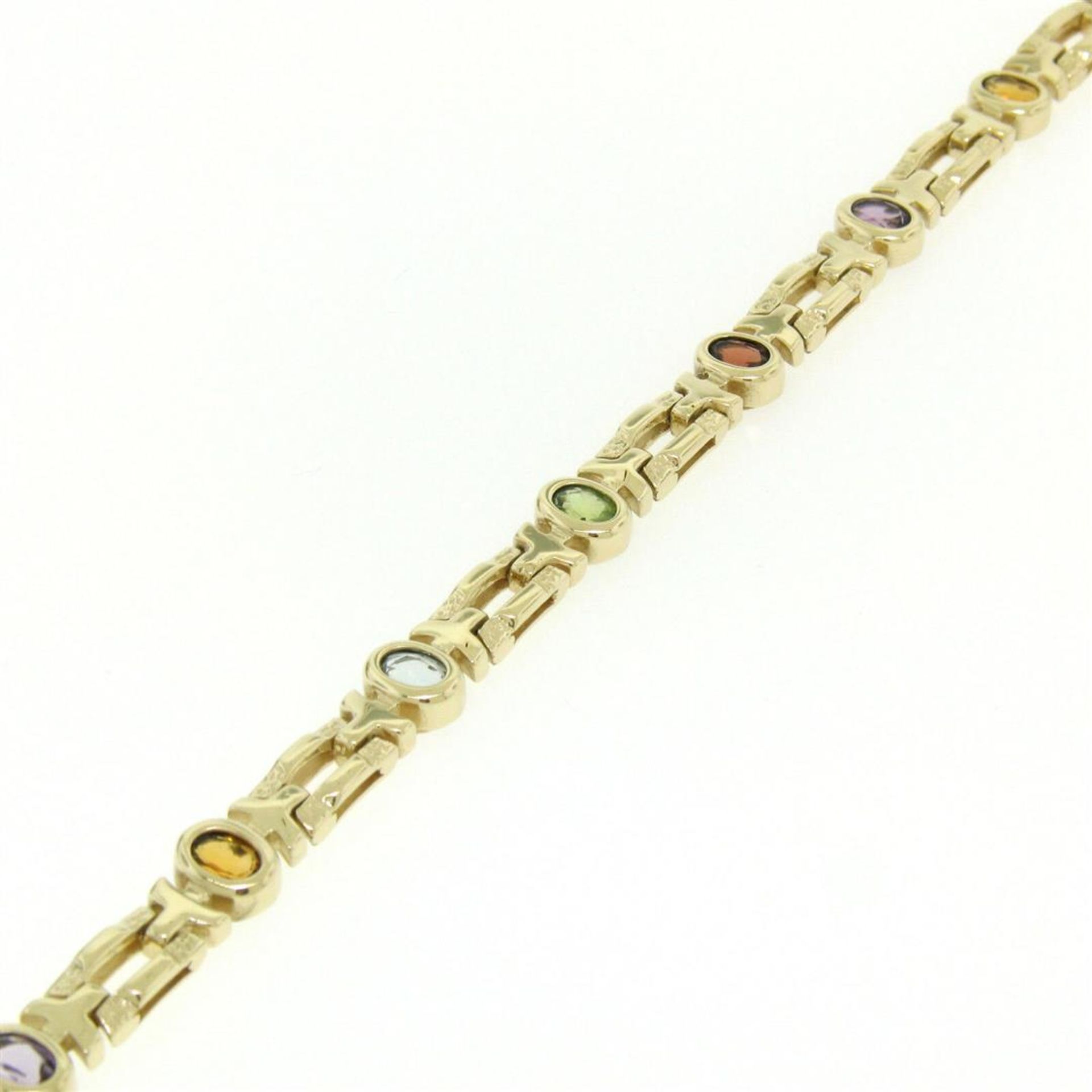 14K Yellow Gold 7" Fancy Link 2.0ctw Genuine Bezel Oval Multi Gemstone Bracelet - Image 2 of 6