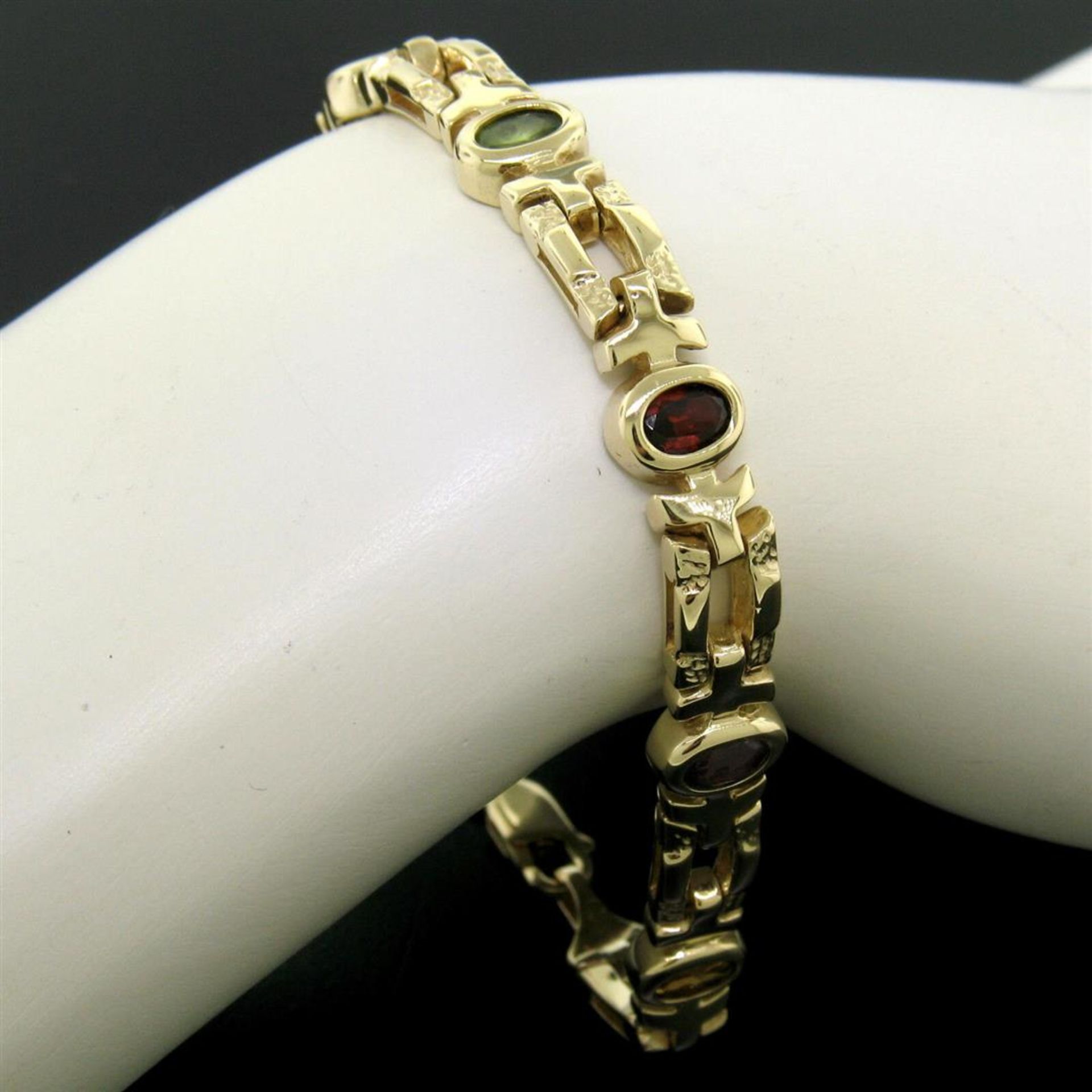 14K Yellow Gold 7" Fancy Link 2.0ctw Genuine Bezel Oval Multi Gemstone Bracelet - Image 3 of 6