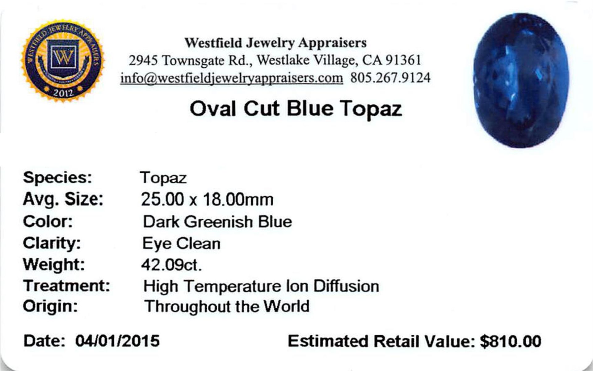 42.09 ctw Oval Blue Topaz Parcel - Image 2 of 2