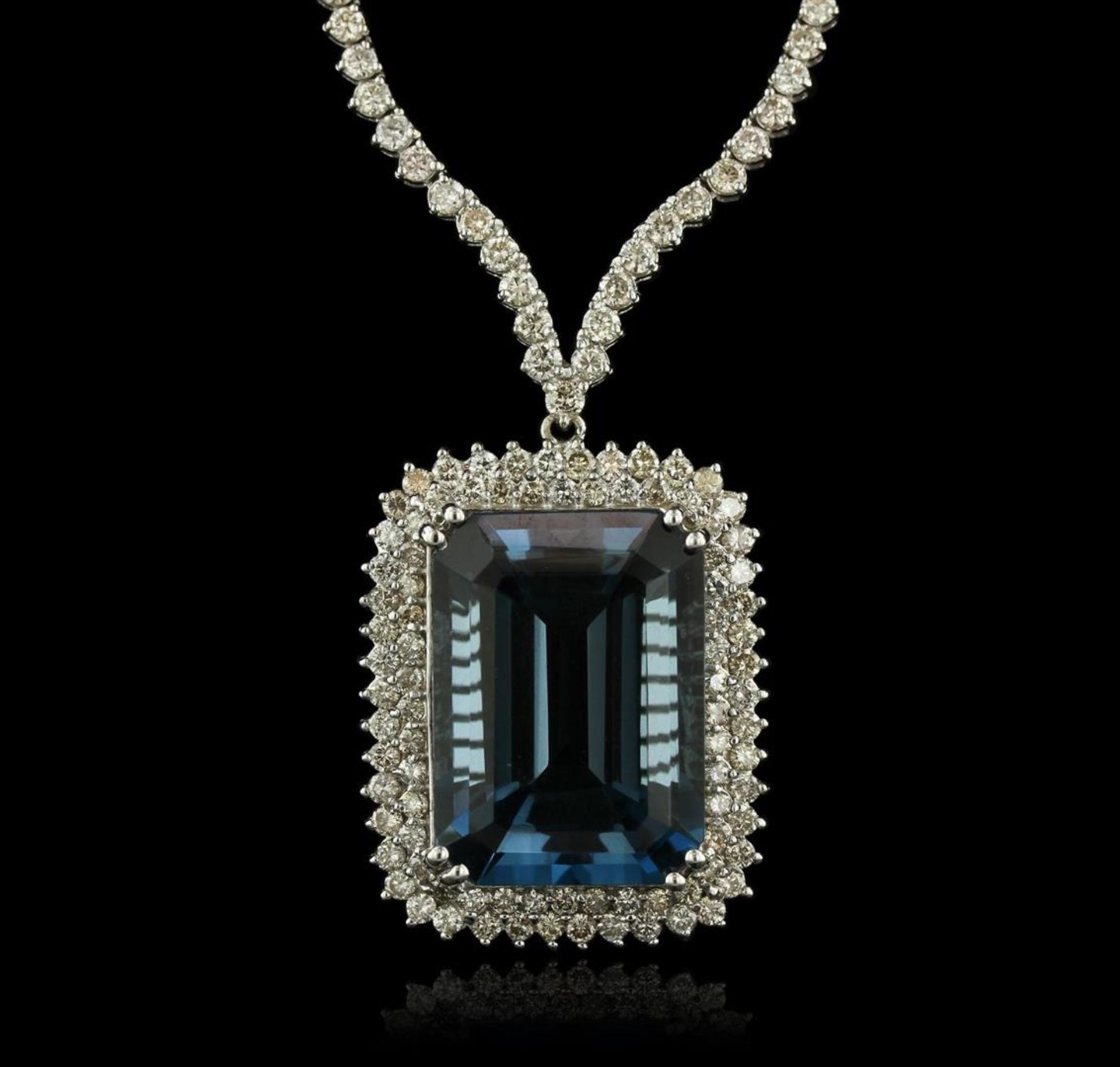 14KT White Gold 47.59 ctw Blue Topaz and Diamond Necklace - Image 2 of 3