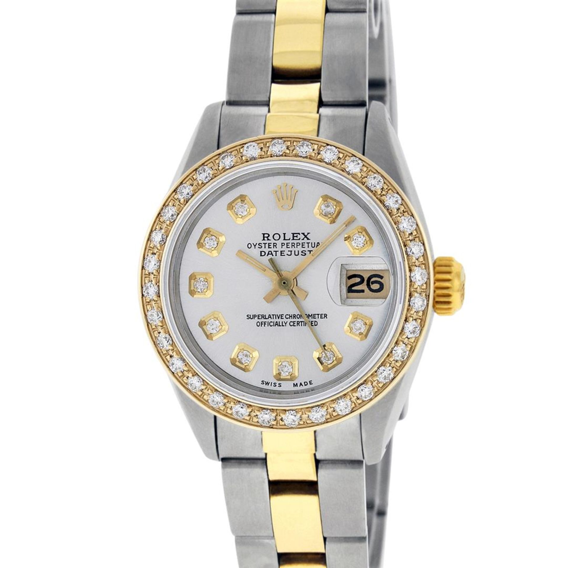 Rolex Ladies 2 Tone MOP Sapphire String Diamond Oyster Perpetual Datejust Wristw - Image 8 of 9