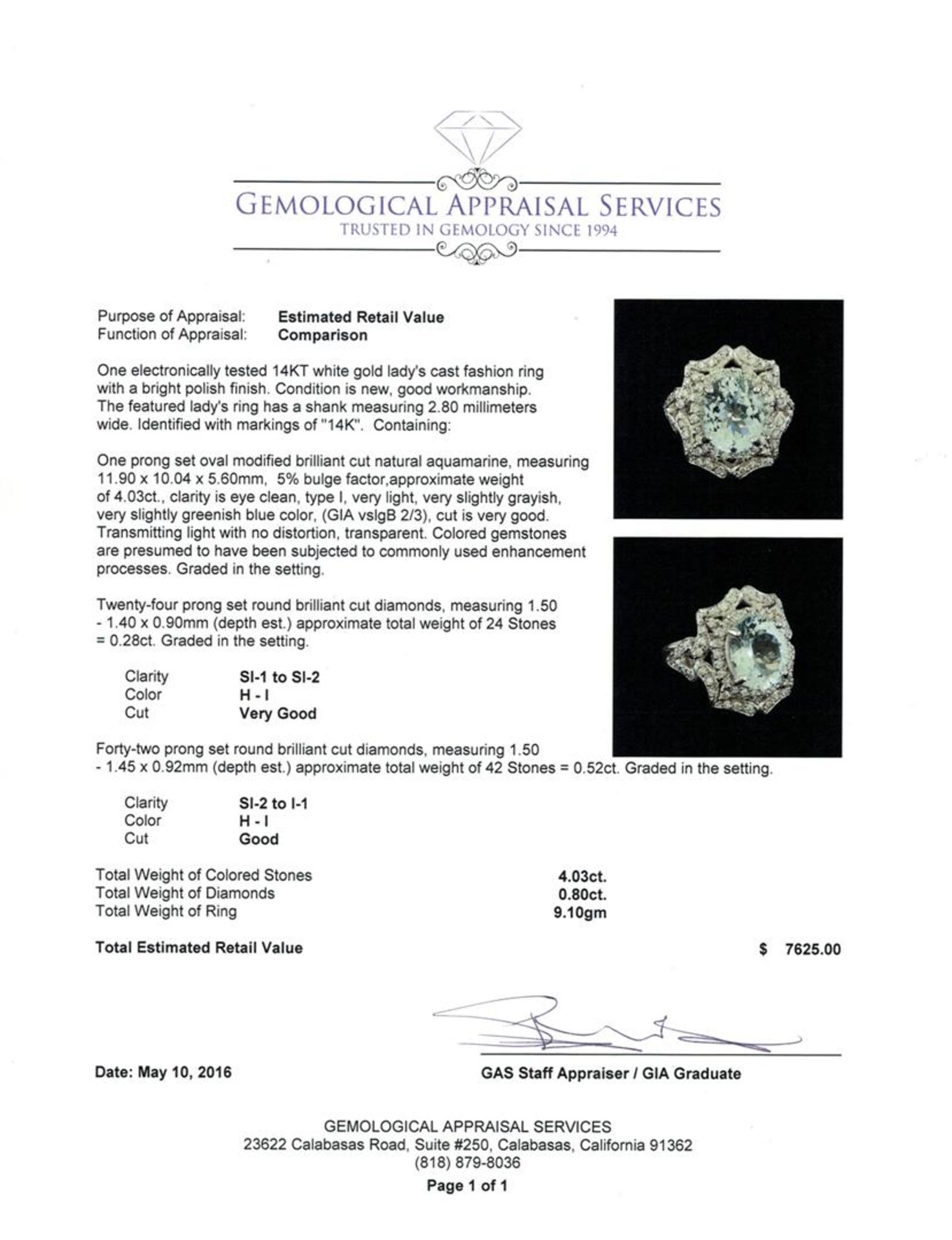 4.03 ctw Aquamarine and Diamond Ring - 14KT White Gold - Image 5 of 5