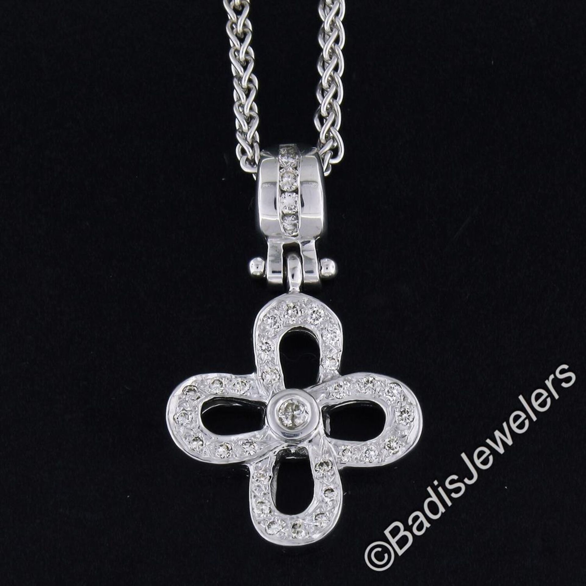 14kt White Gold 0.44ctw Diamond Open Flower Pendant Necklace - Image 8 of 8