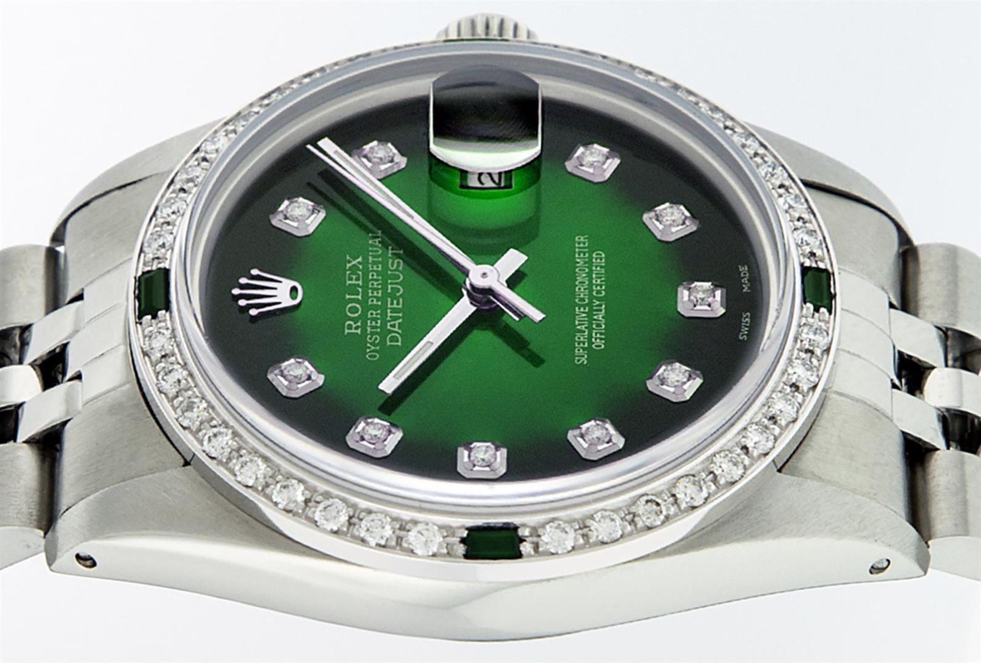 Rolex Mens Stainless Steel 36mm Green Vignette Diamond Datejust Wristwatch - Image 9 of 9