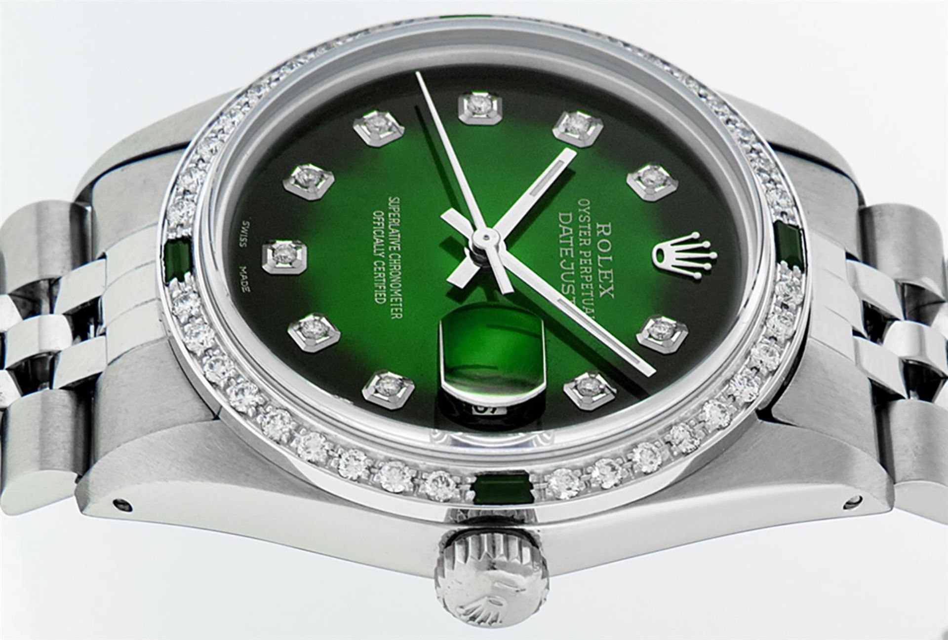 Rolex Mens Stainless Steel 36mm Green Vignette Diamond Datejust Wristwatch - Image 8 of 9