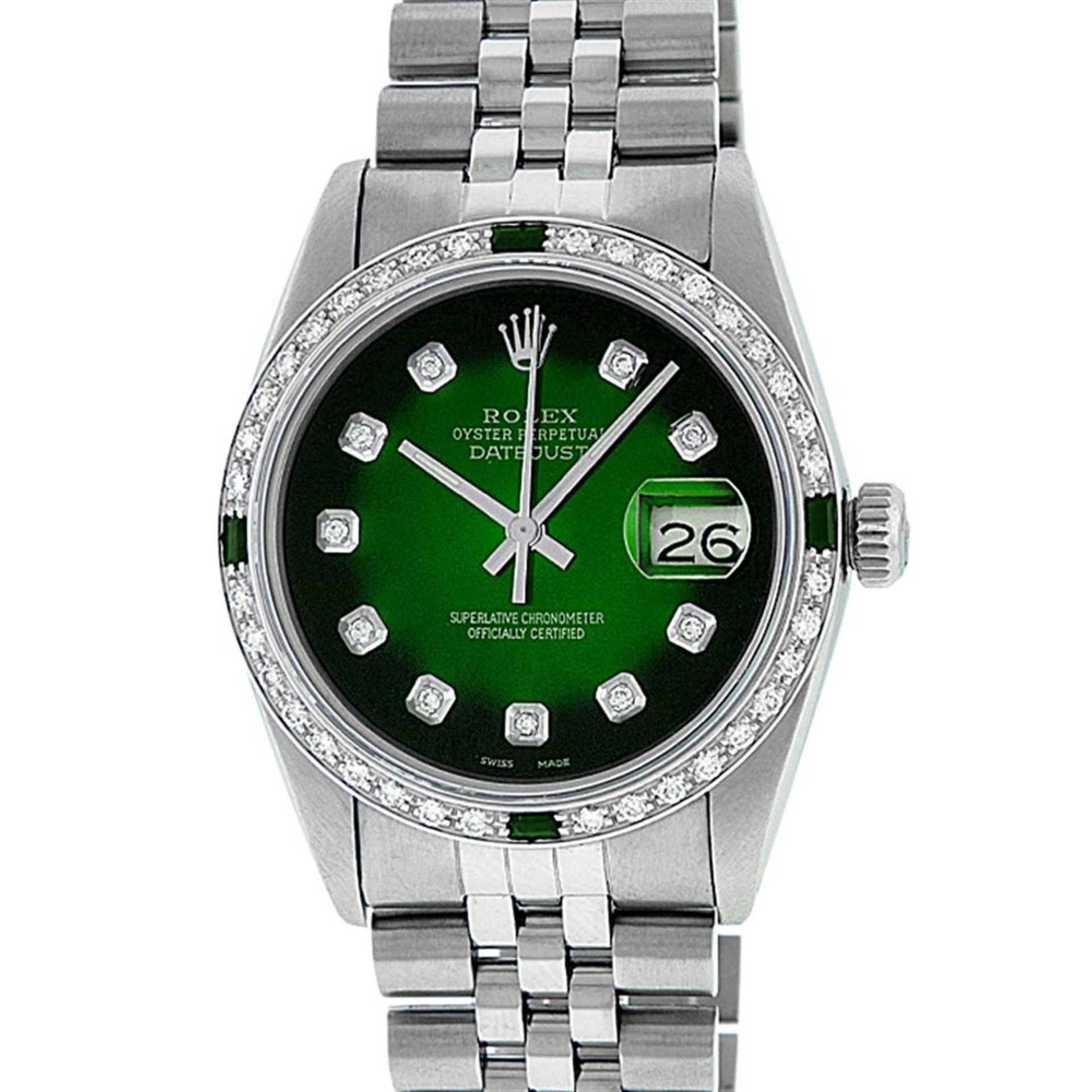 Rolex Mens Stainless Steel 36mm Green Vignette Diamond Datejust Wristwatch - Image 2 of 9