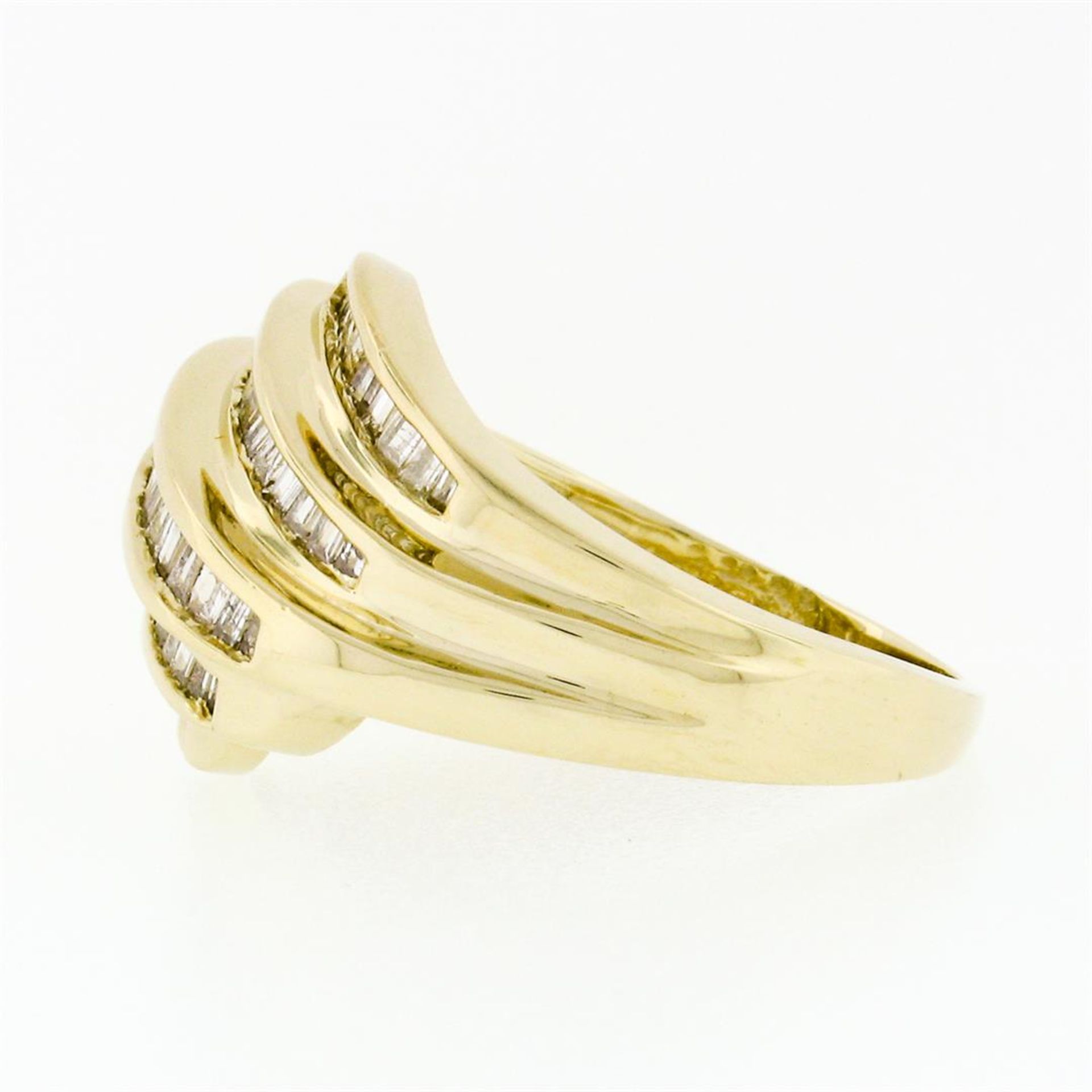 14k Yellow Gold 1.15ctw 5 Channel Baguette Diamond Wide Tiered Swirl Band Ring - Image 6 of 9