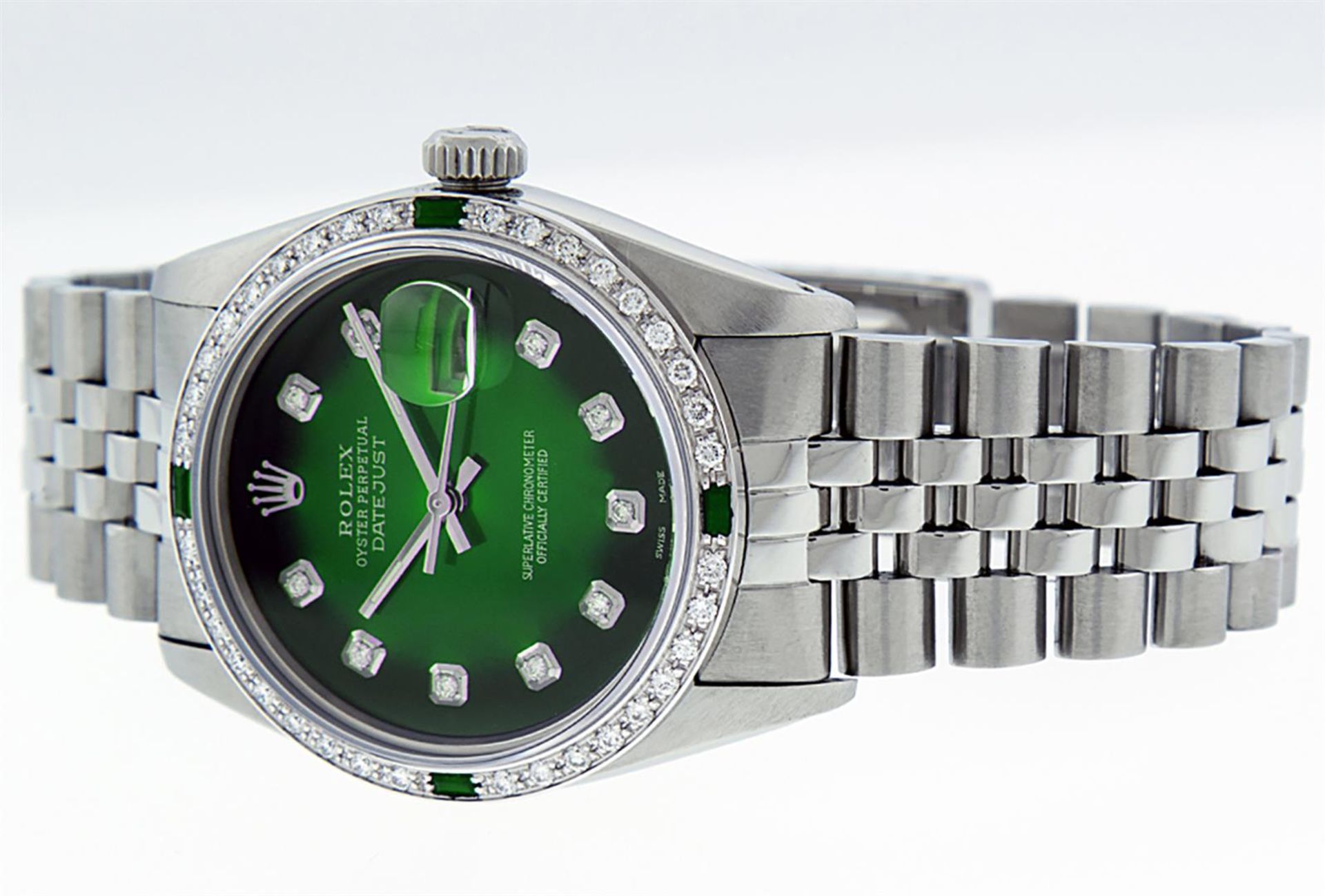 Rolex Mens Stainless Steel 36mm Green Vignette Diamond Datejust Wristwatch - Image 7 of 9