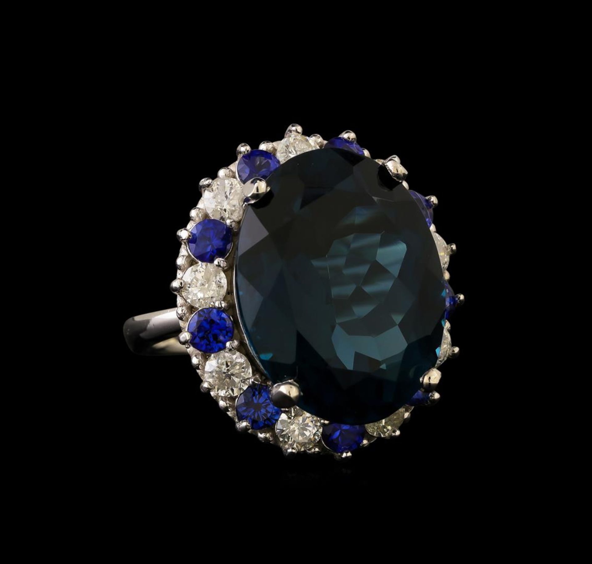 14KT White Gold 20.82 ctw Topaz, Sapphire and Diamond Ring