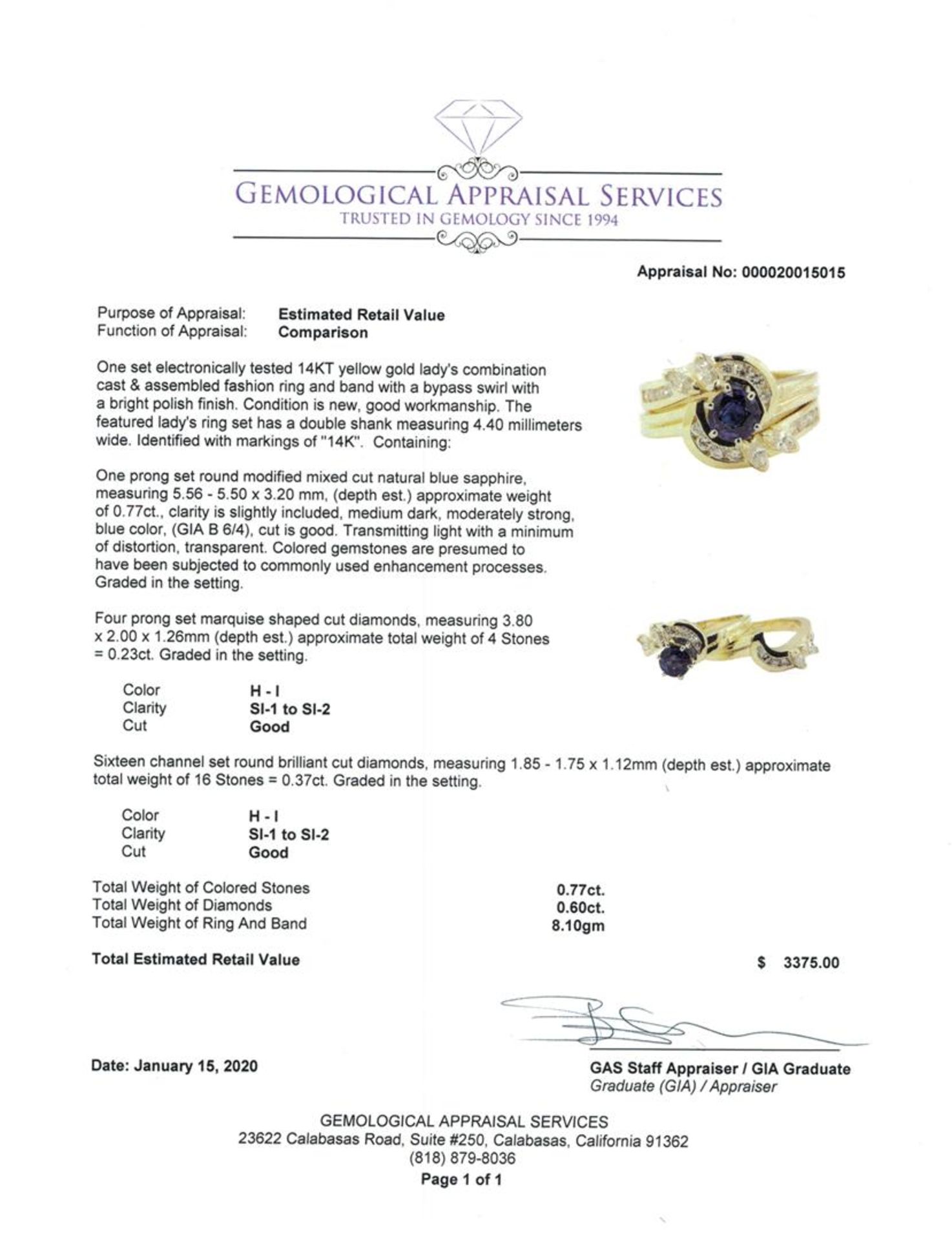 1.37 ctw Blue Sapphire And Diamond Ring And Band - 14KT Yellow Gold - Image 4 of 4