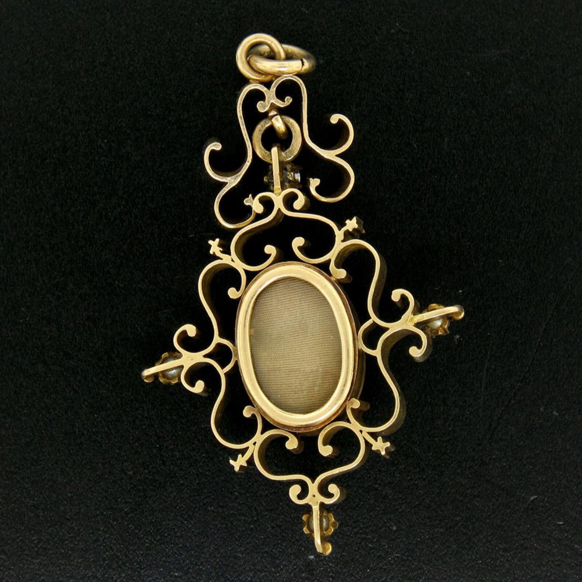 Antique Victorian 14kt Yellow Gold Cameo and Diamond Open Work Locket Pendant - Image 7 of 7