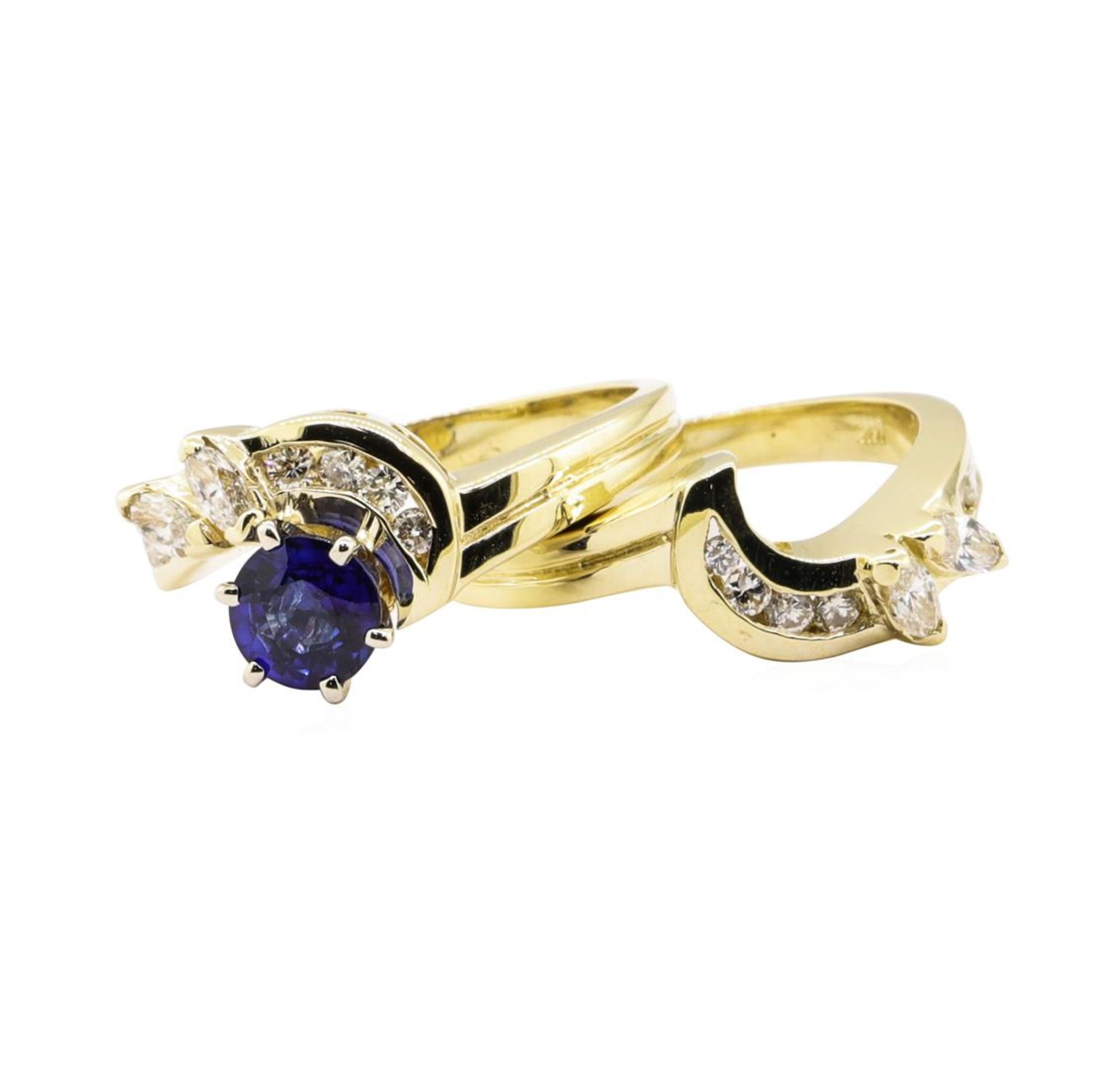 1.37 ctw Blue Sapphire And Diamond Ring And Band - 14KT Yellow Gold - Image 3 of 4