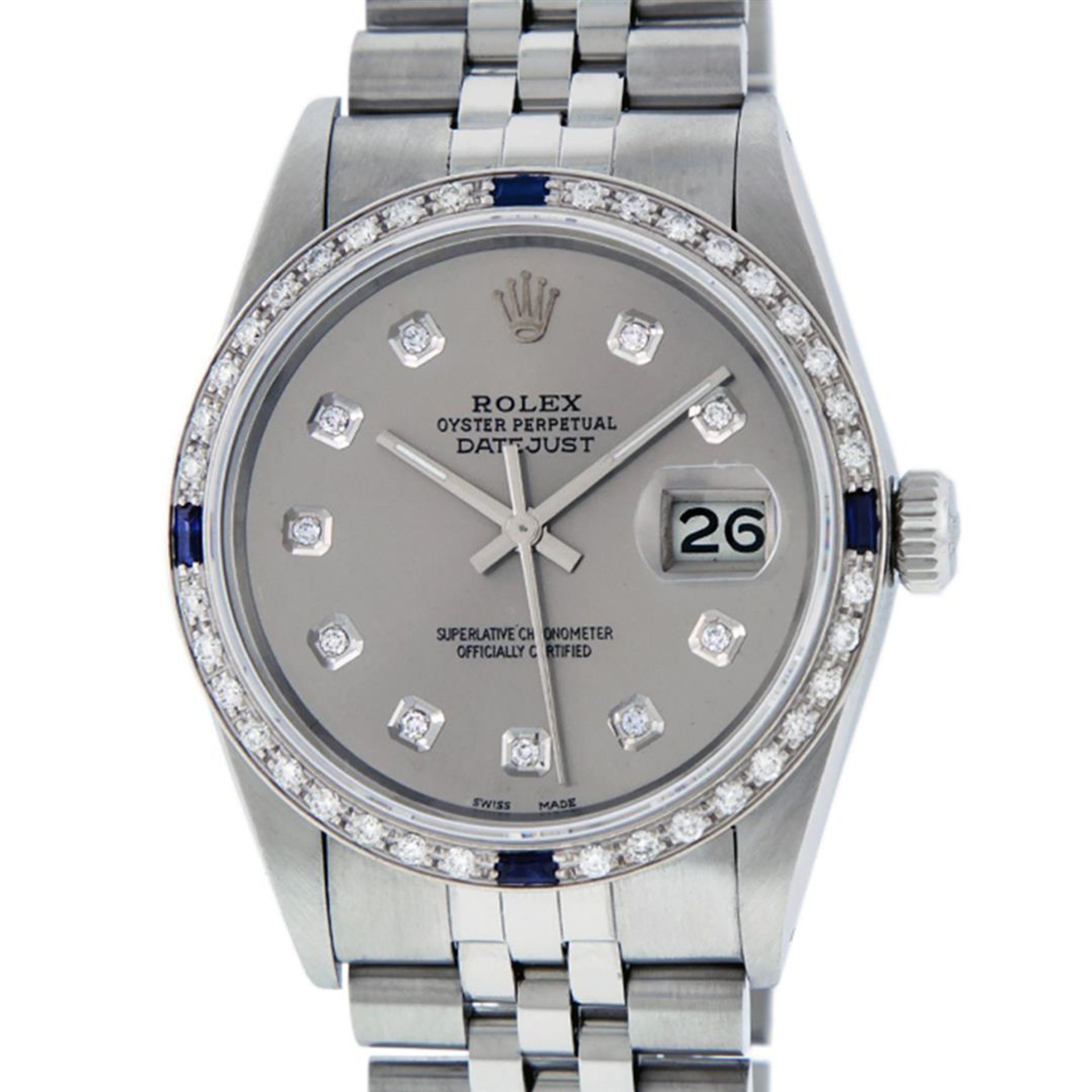 Rolex Mens Stainless Steel Gray Diamond & Sapphire 36MM Datejust Wristwatch - Image 2 of 9