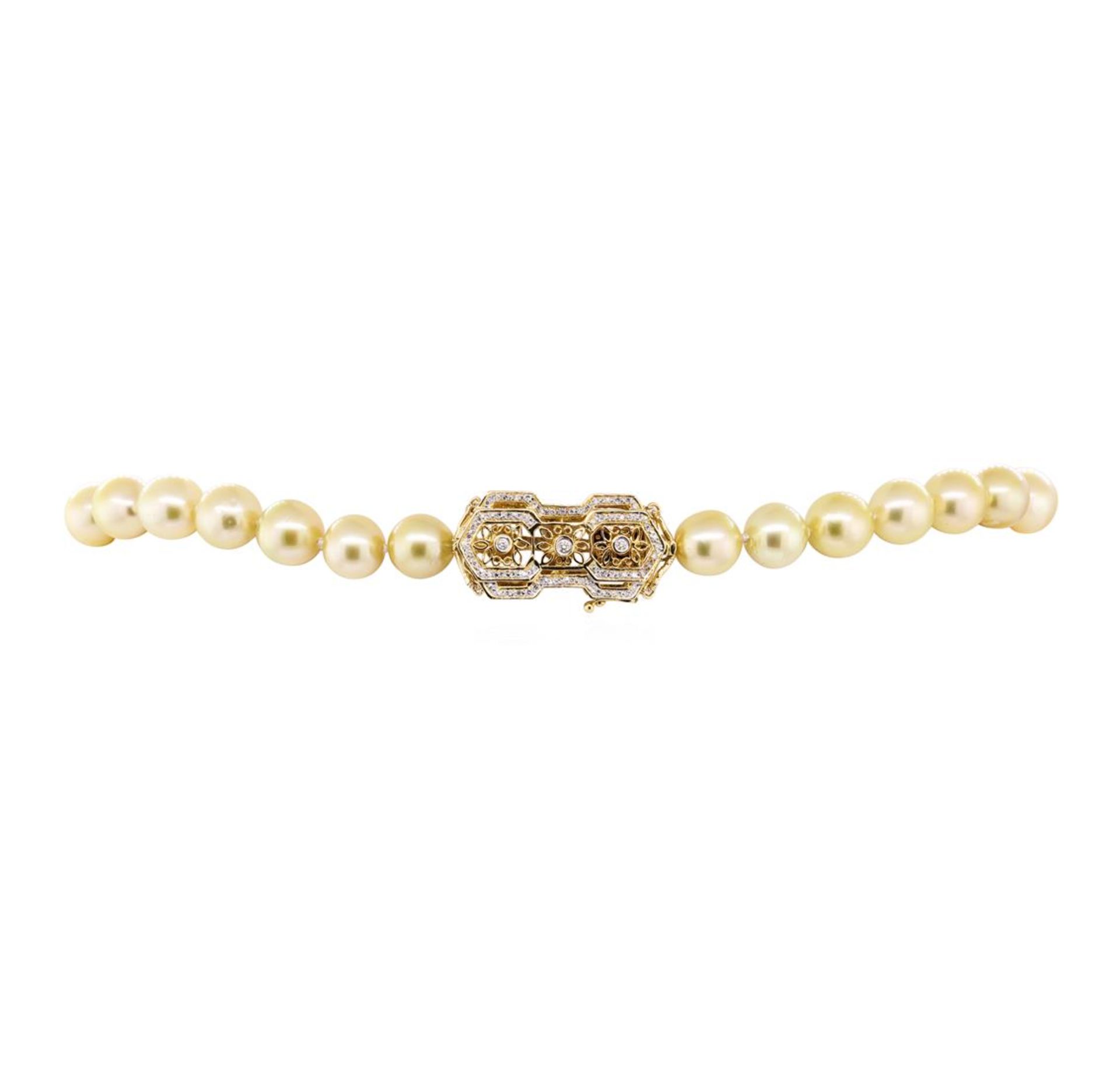 0.80 ctw Diamond and South Sea Pearl Necklace - 14KT Yellow Gold - Image 3 of 4