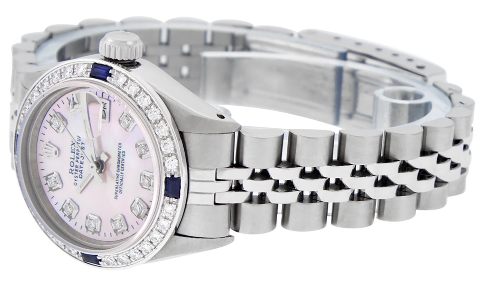 Rolex Ladies Stainless Steel Pink MOP Diamond & Sapphire 26MM Datejust - Image 5 of 9