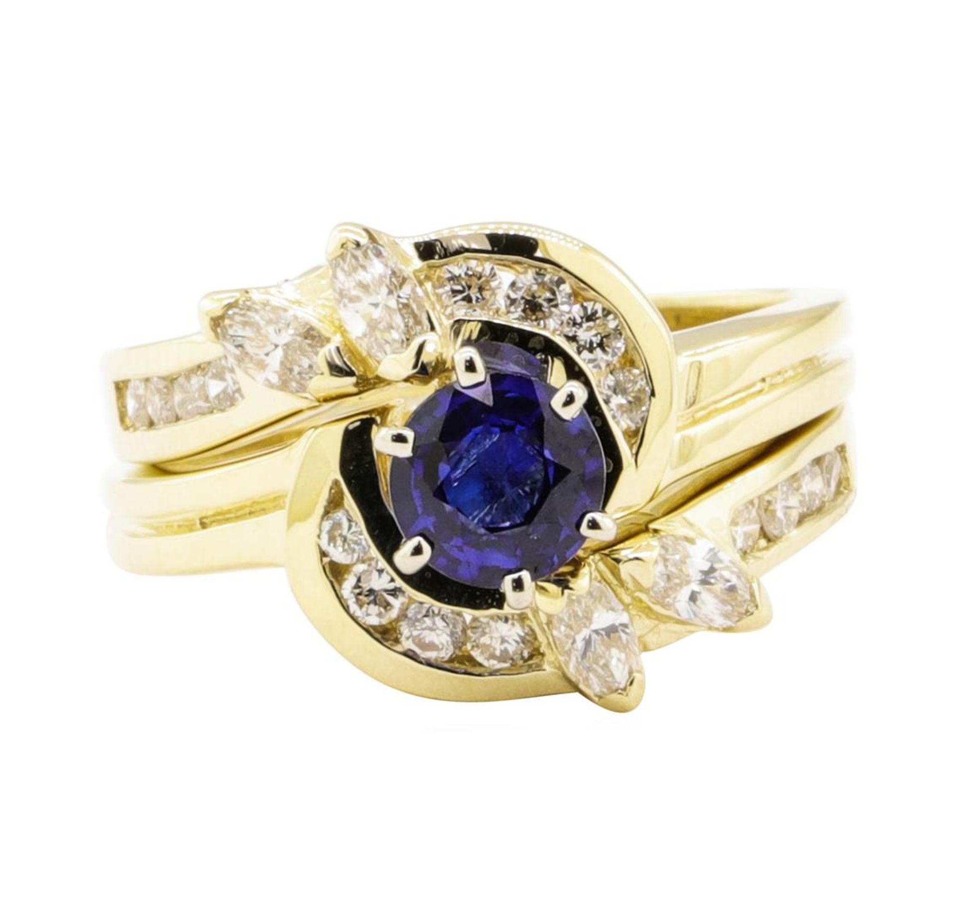 1.37 ctw Blue Sapphire And Diamond Ring And Band - 14KT Yellow Gold - Image 2 of 4