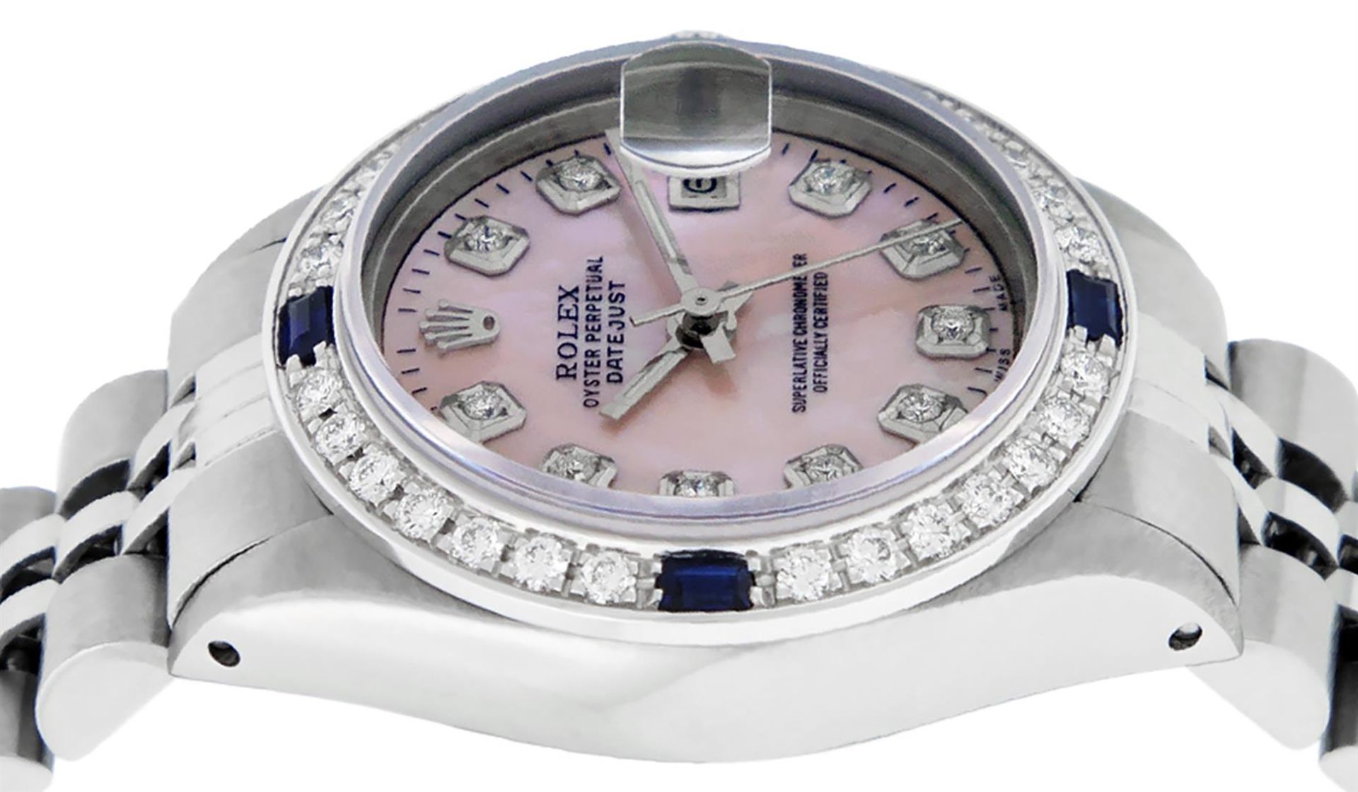 Rolex Ladies Stainless Steel Pink MOP Diamond & Sapphire 26MM Datejust - Image 4 of 9