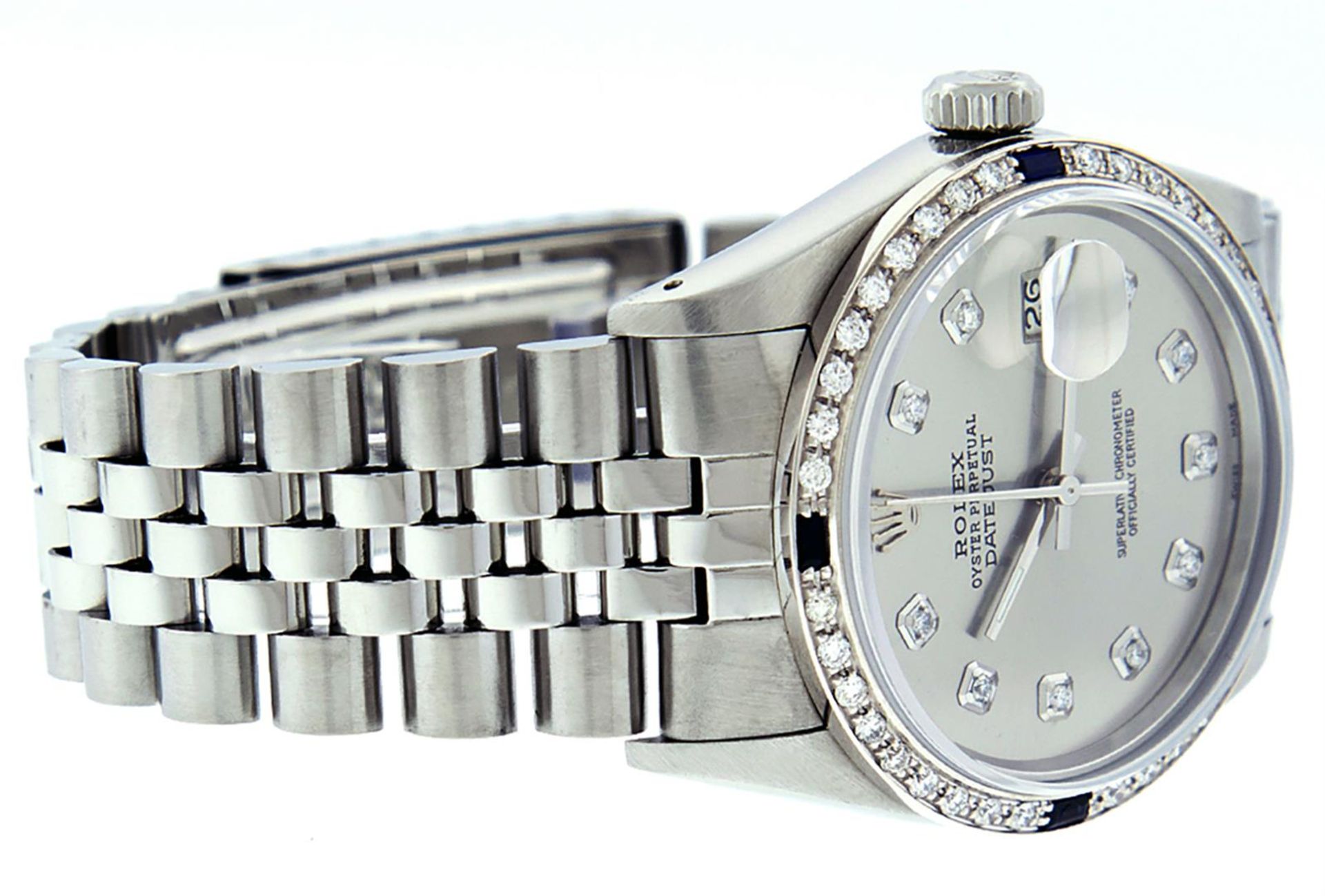 Rolex Mens Stainless Steel Gray Diamond & Sapphire 36MM Datejust Wristwatch - Image 3 of 9