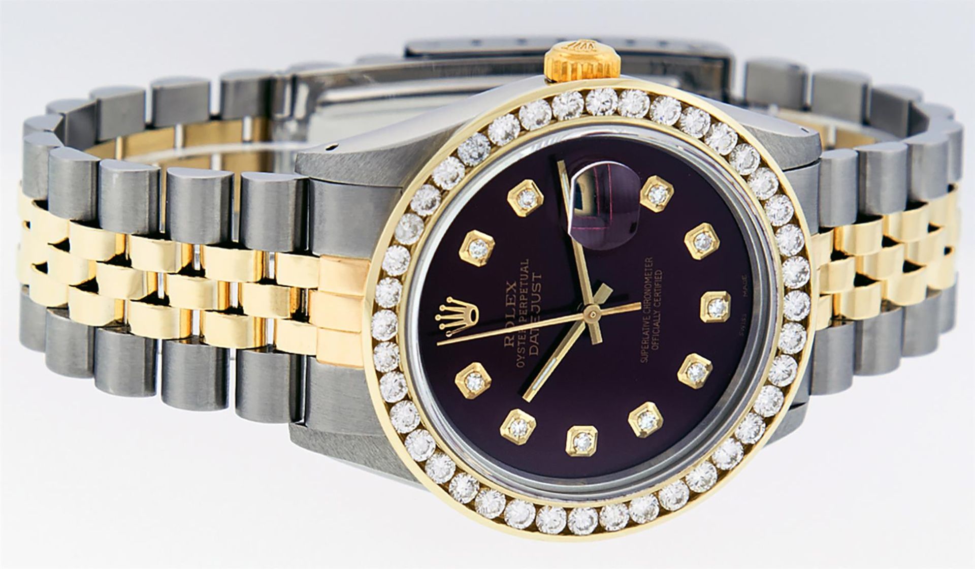 Rolex Mens 2 Tone Maroon VS 3ctw Channel Set Diamond Datejust Wristwatch - Image 3 of 9