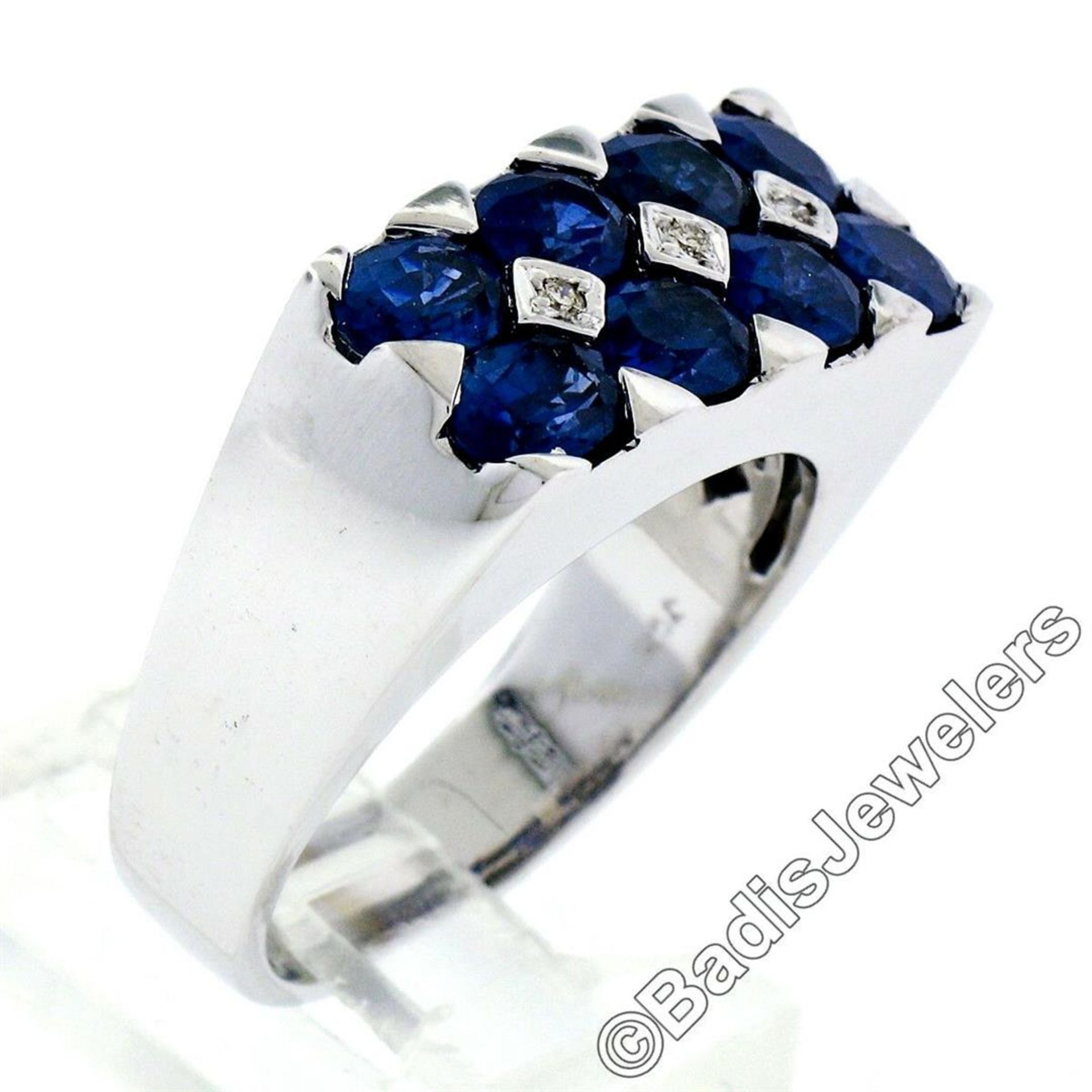 18kt White Gold 4.03ctw Dual Row Oval Cut Sapphire & Diamond Band Ring - Image 5 of 9