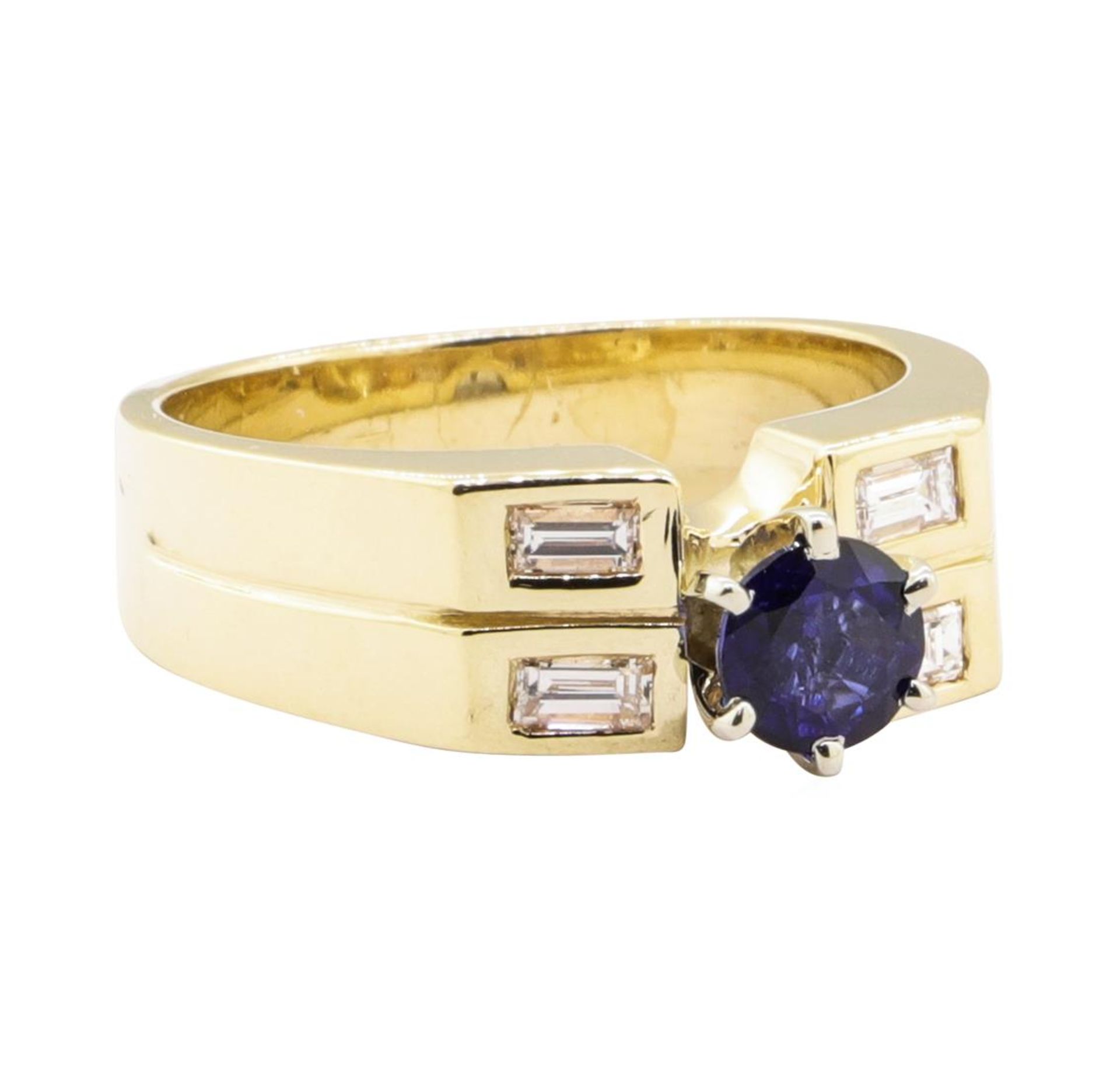 1.02ctw Blue Sapphire and Diamond Ring - 14KT Yellow Gold
