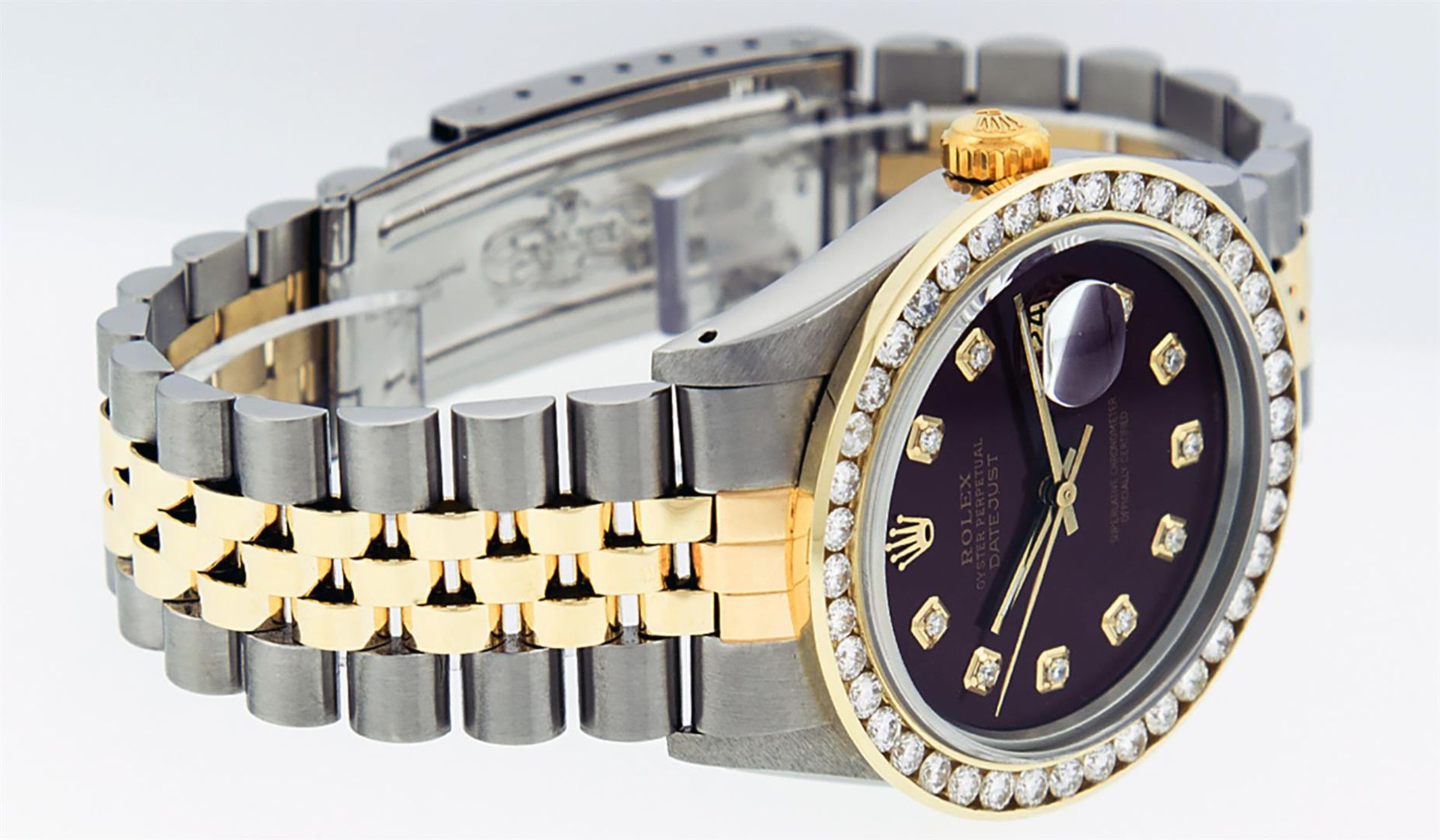 Rolex Mens 2 Tone Maroon VS 3ctw Channel Set Diamond Datejust Wristwatch - Image 4 of 9