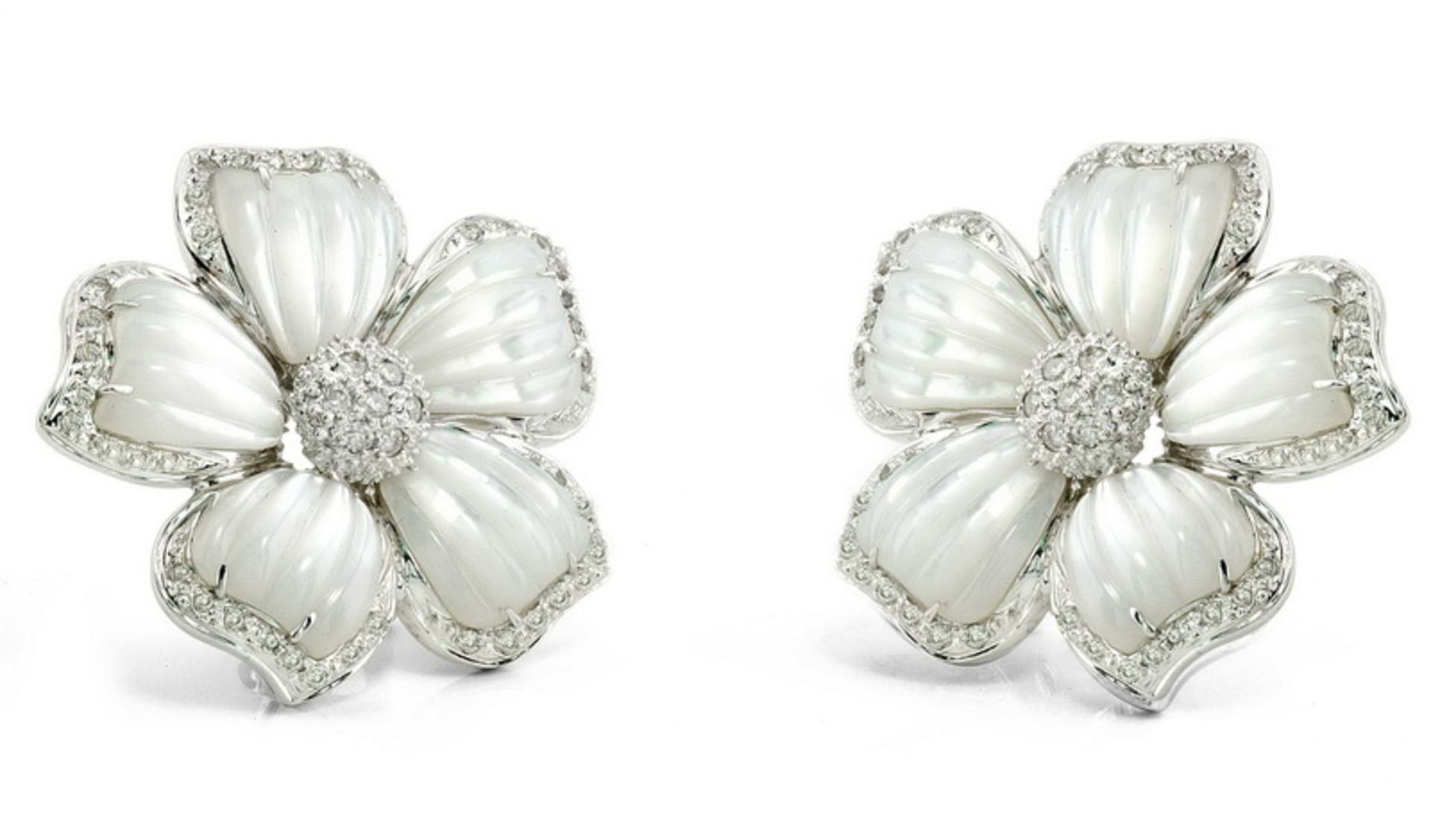 18k White Gold 0.71CTW Mother Of Pearl and Diamond Earrings, (I1-I2/I-J)