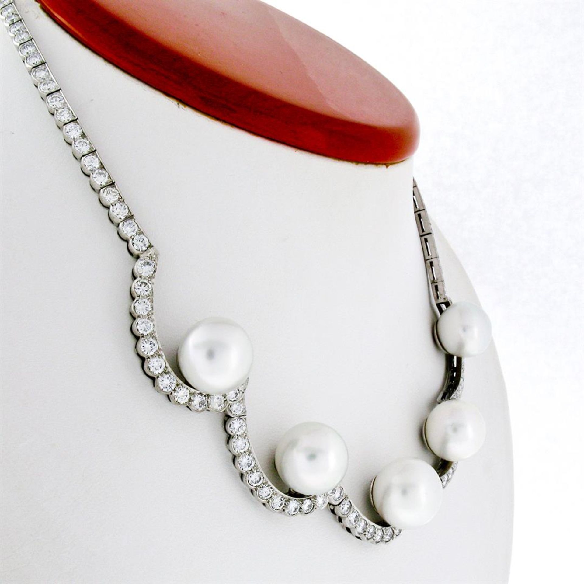 Platinum 10.25ctw Diamond & Floating South Sea Pearl Statement Necklace - Image 3 of 9