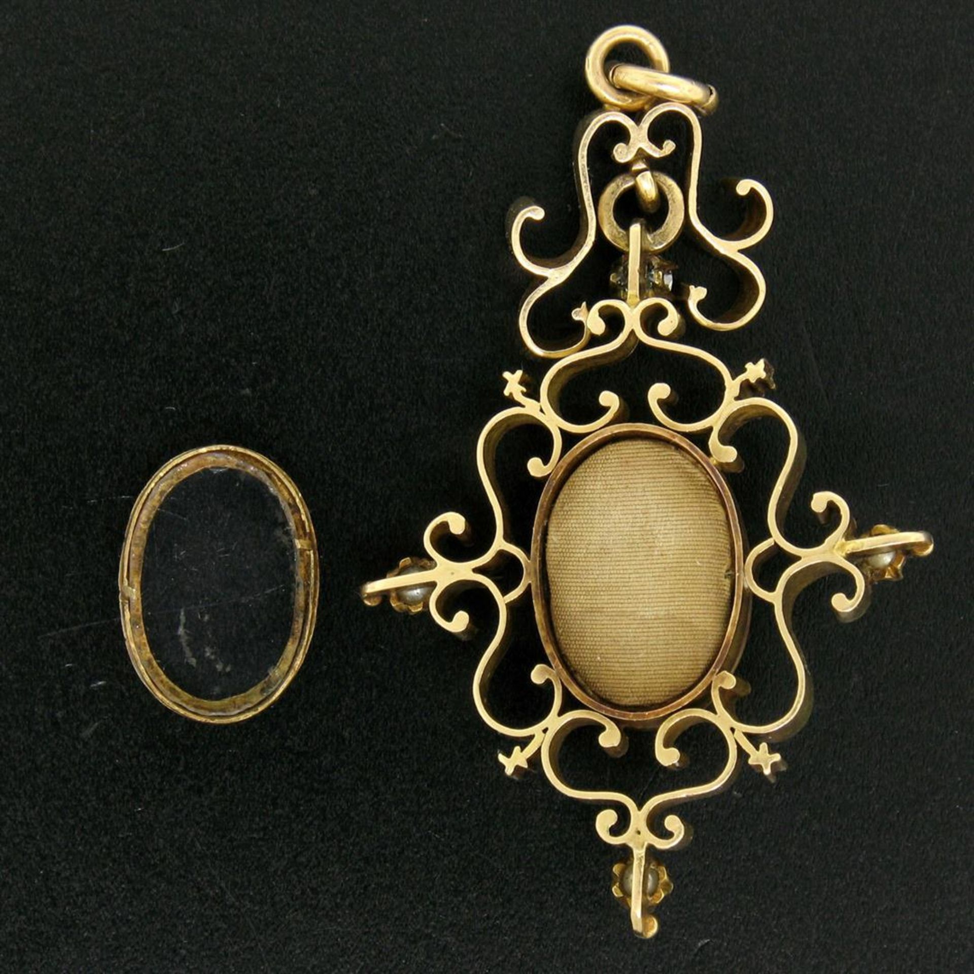 Antique Victorian 14kt Yellow Gold Cameo and Diamond Open Work Locket Pendant - Image 5 of 7