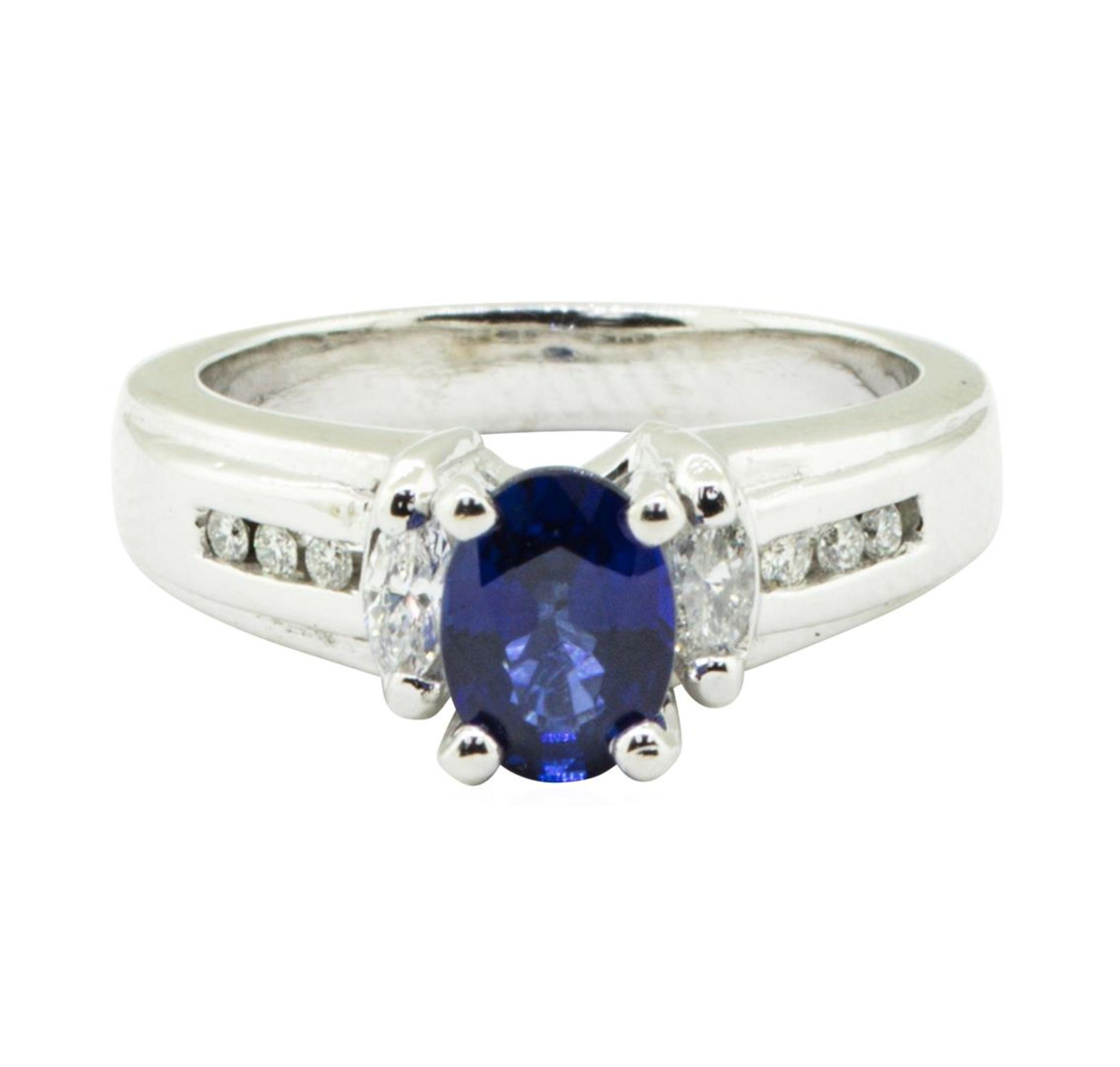 1.28 ctw Oval Brilliant Blue Sapphire And Diamond Ring - Platinum - Image 2 of 5