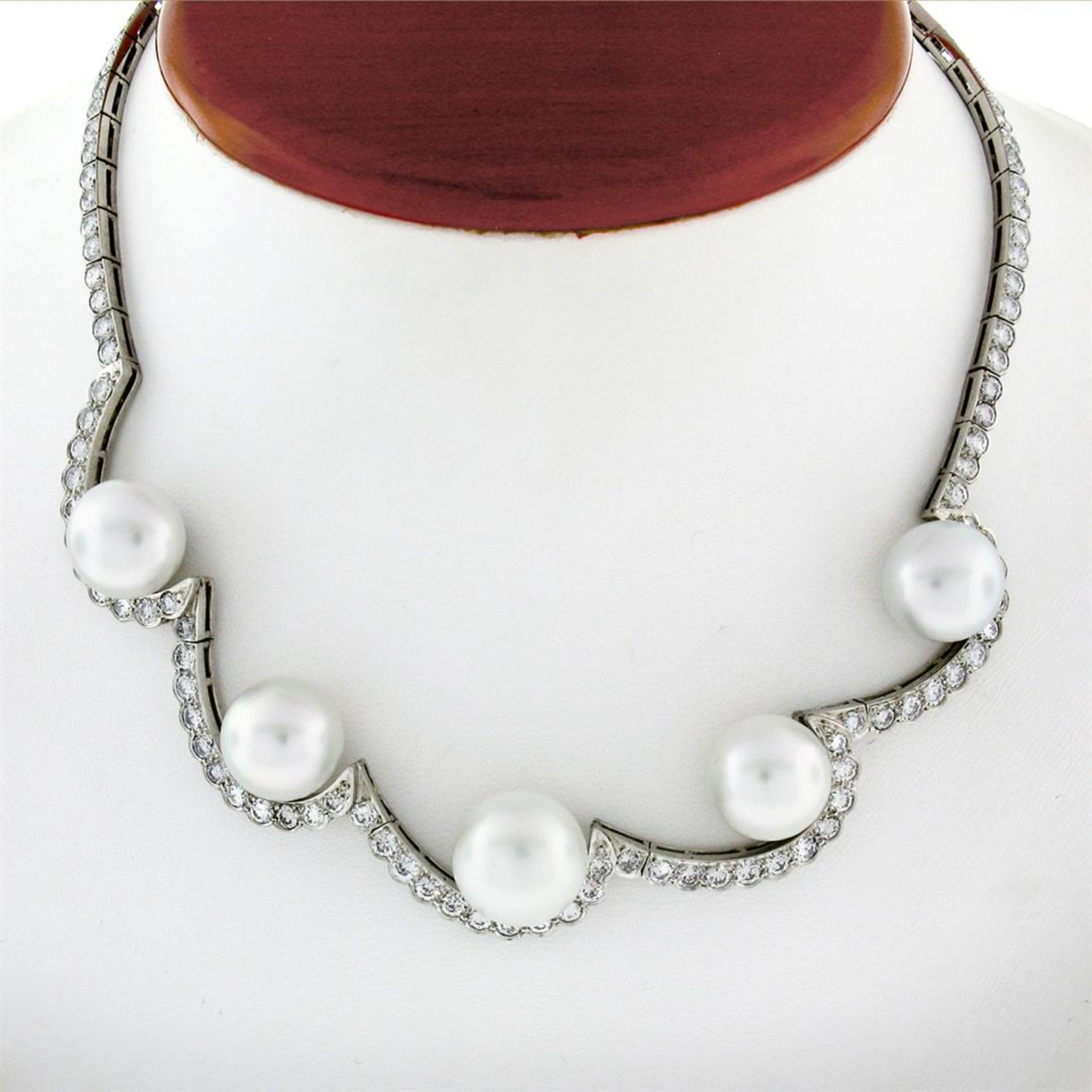 Platinum 10.25ctw Diamond & Floating South Sea Pearl Statement Necklace