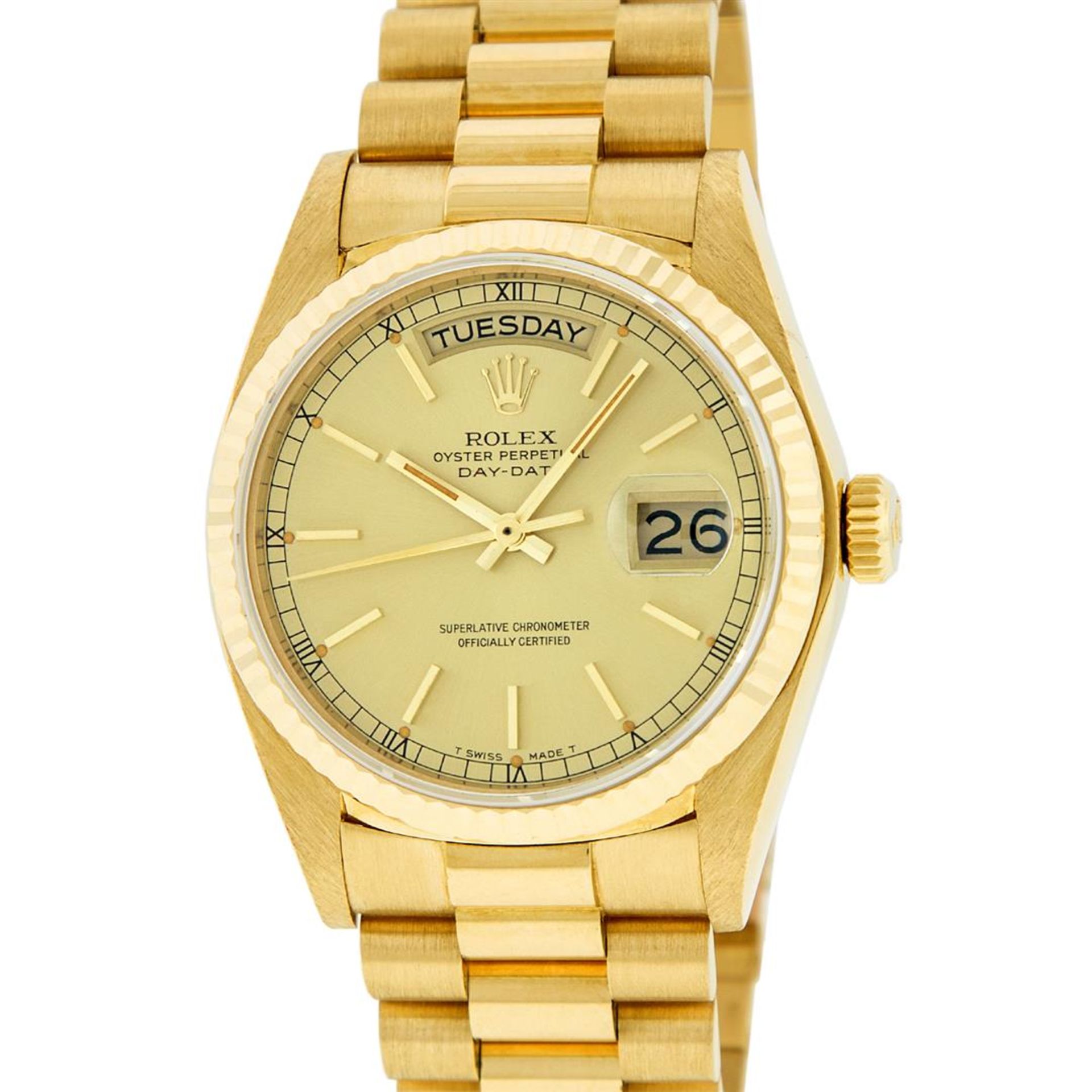 Rolex Mens 18K Yellow Gold Champagne Index Quickset President Wristwatch With Ro - Image 2 of 9