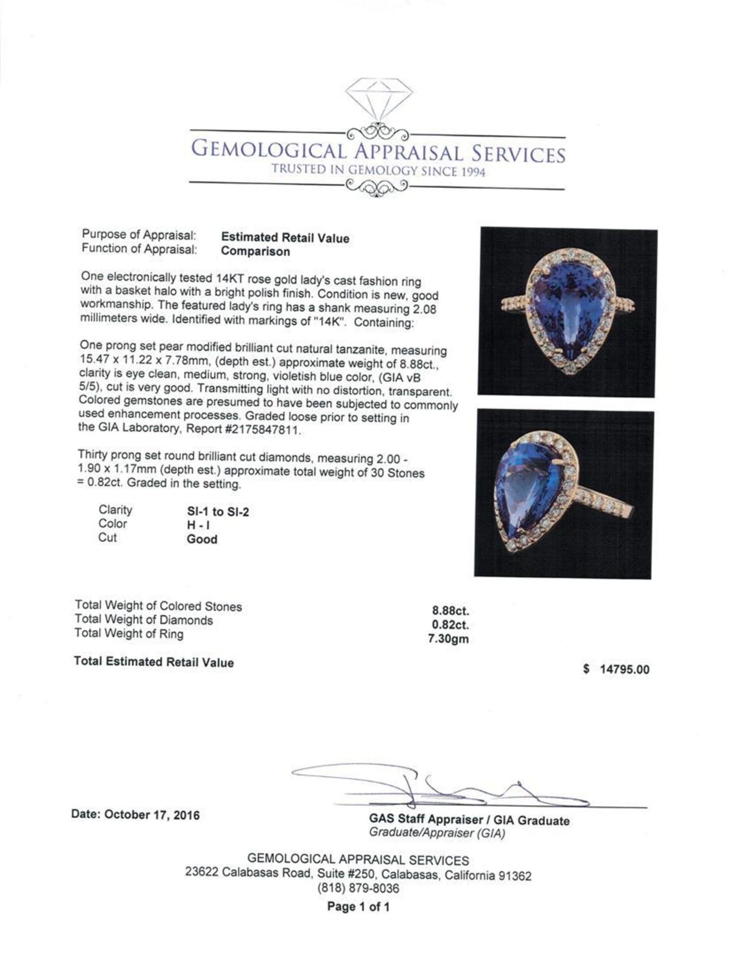 GIA Cert 8.88 ctw Tanzanite and Diamond Ring - 14KT Rose Gold - Image 5 of 6
