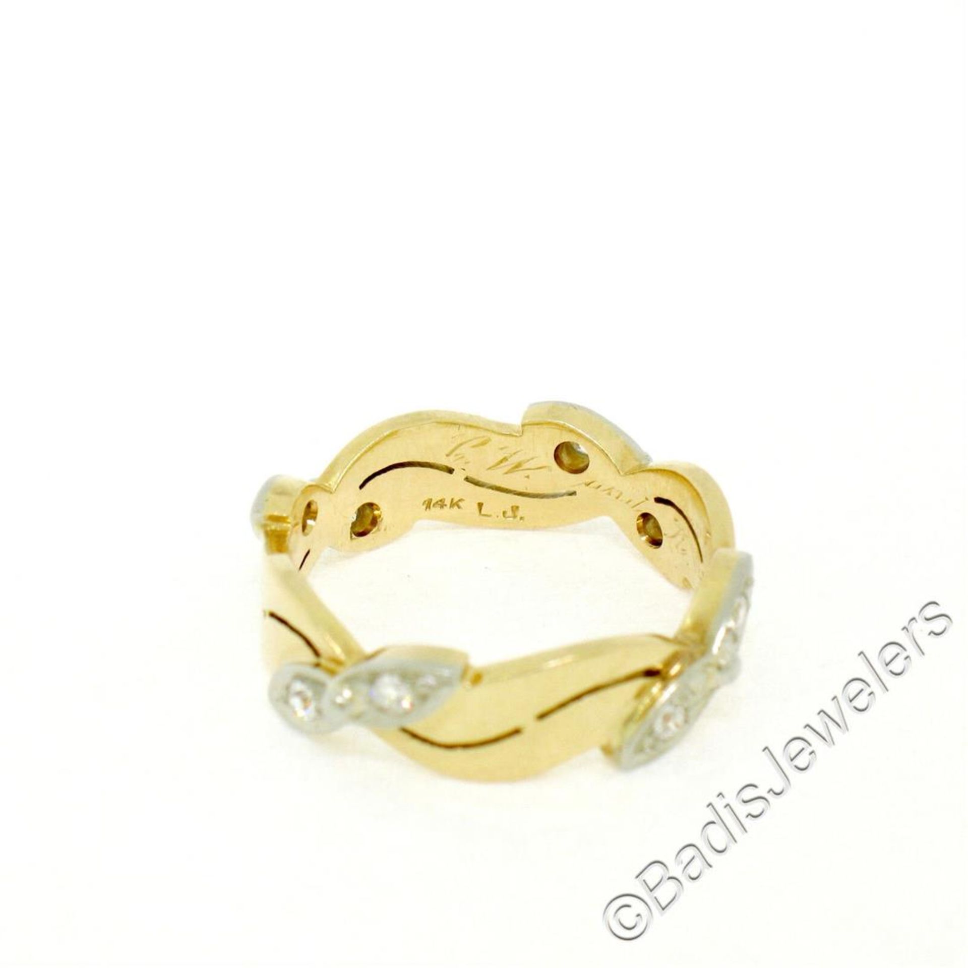 Antique 14kt Yellow and White Gold 0.28ctw European Diamond Wave Eternity Band R - Image 6 of 7