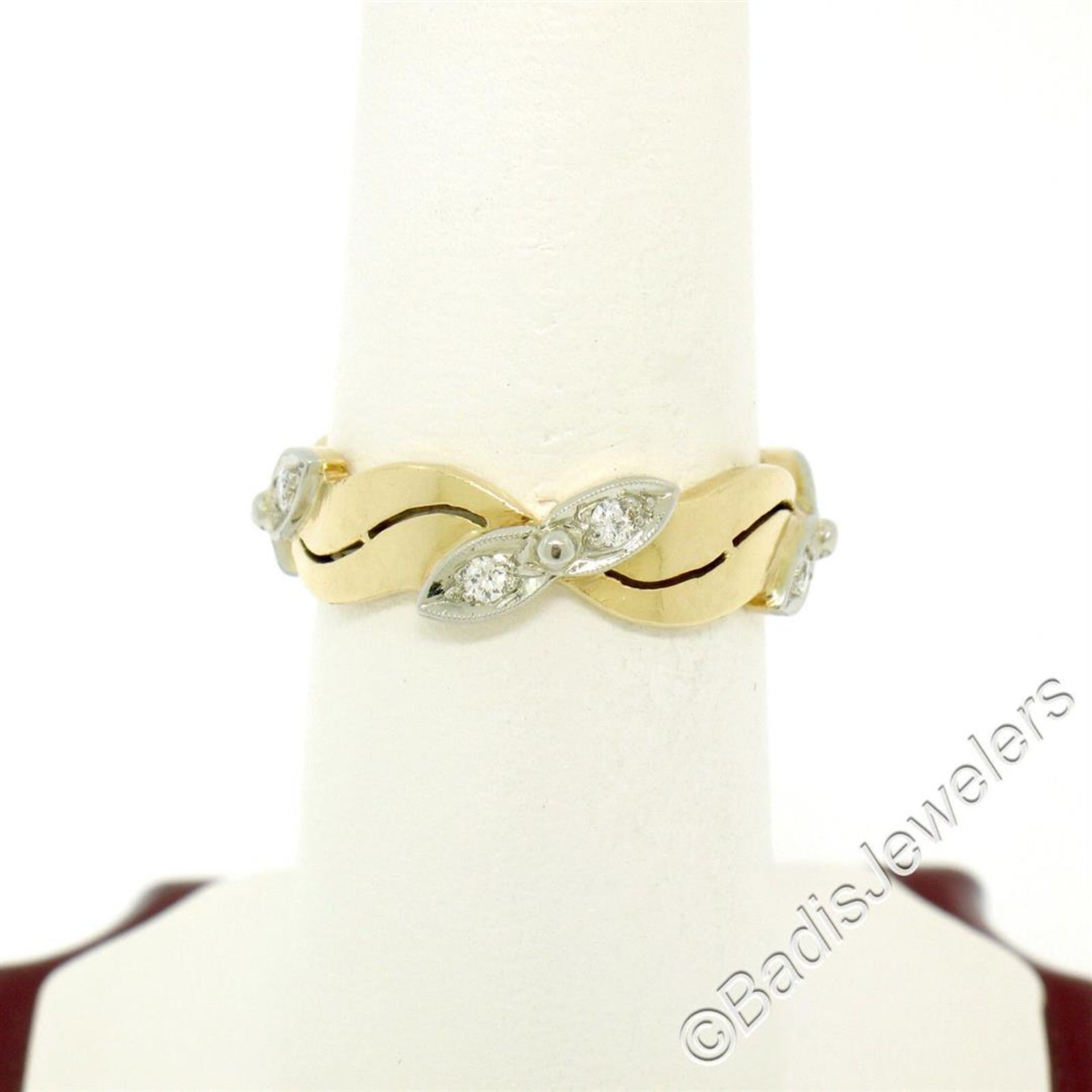 Antique 14kt Yellow and White Gold 0.28ctw European Diamond Wave Eternity Band R - Image 5 of 7