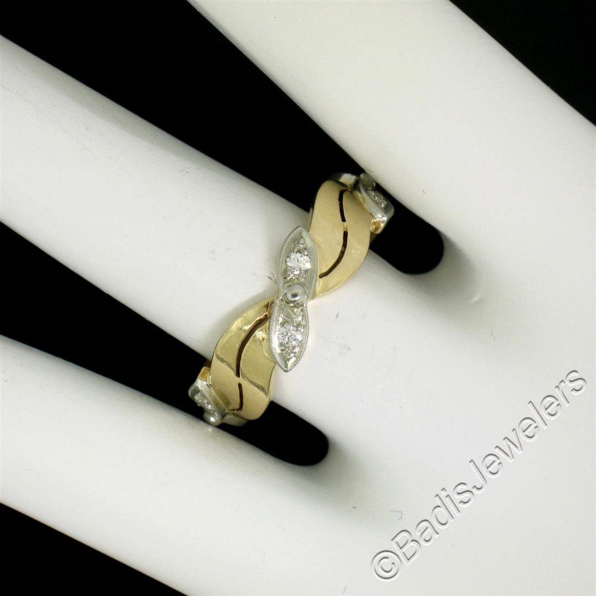 Antique 14kt Yellow and White Gold 0.28ctw European Diamond Wave Eternity Band R - Image 4 of 7