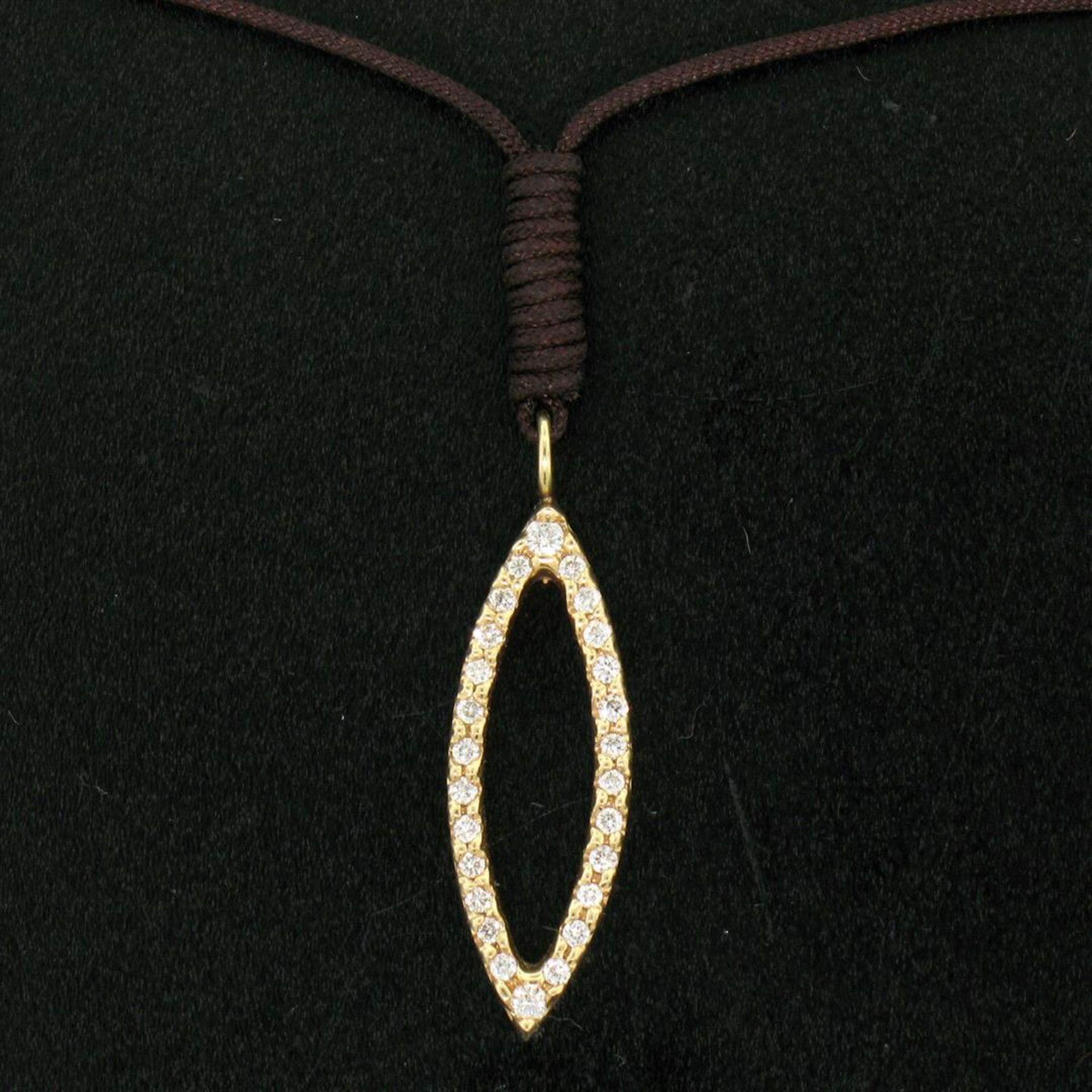 14k Rose Gold 0.30 ctw Diamond Marquise Pendant Necklace w/ 16" Brown Cord - Image 3 of 7