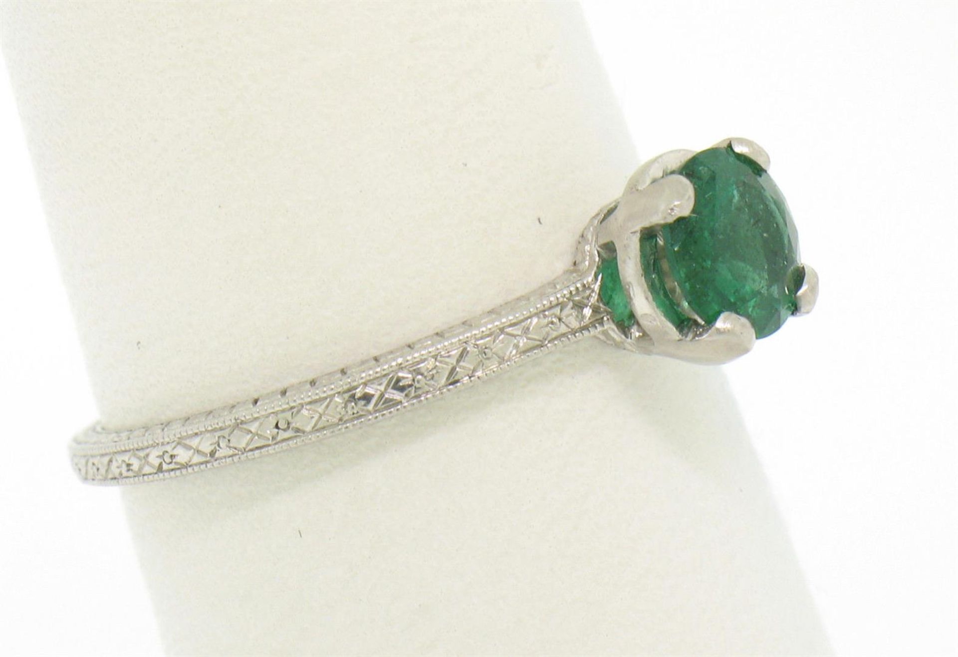 Platinum Etched Petite QUALITY .51 ct Emerald Solitaire Ring Engagement - Image 2 of 9