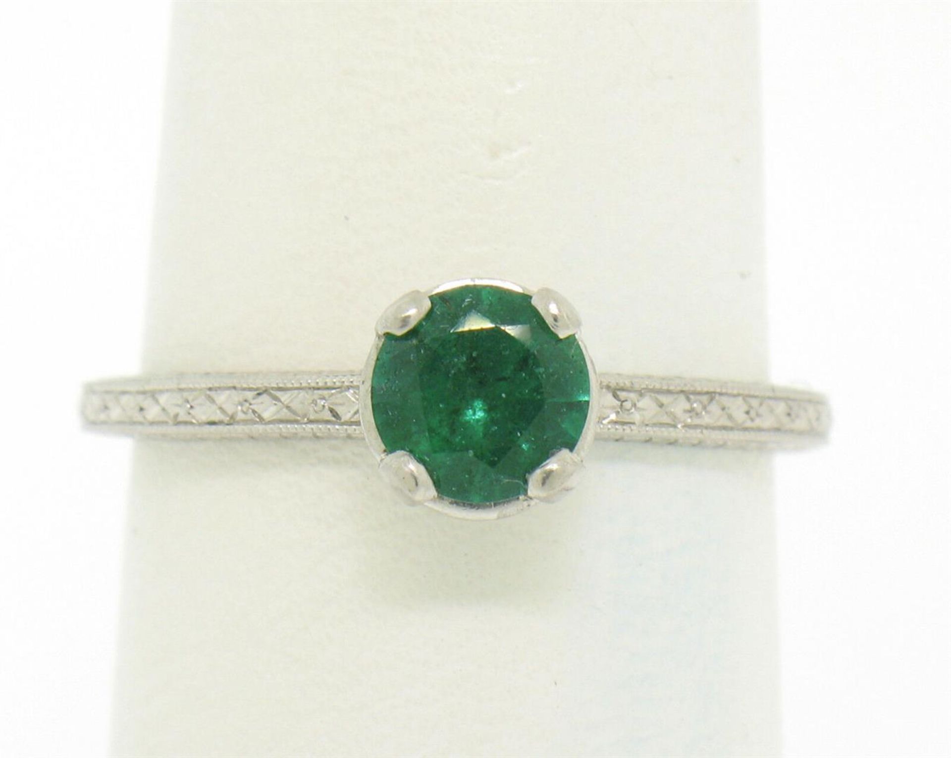 Platinum Etched Petite QUALITY .51 ct Emerald Solitaire Ring Engagement
