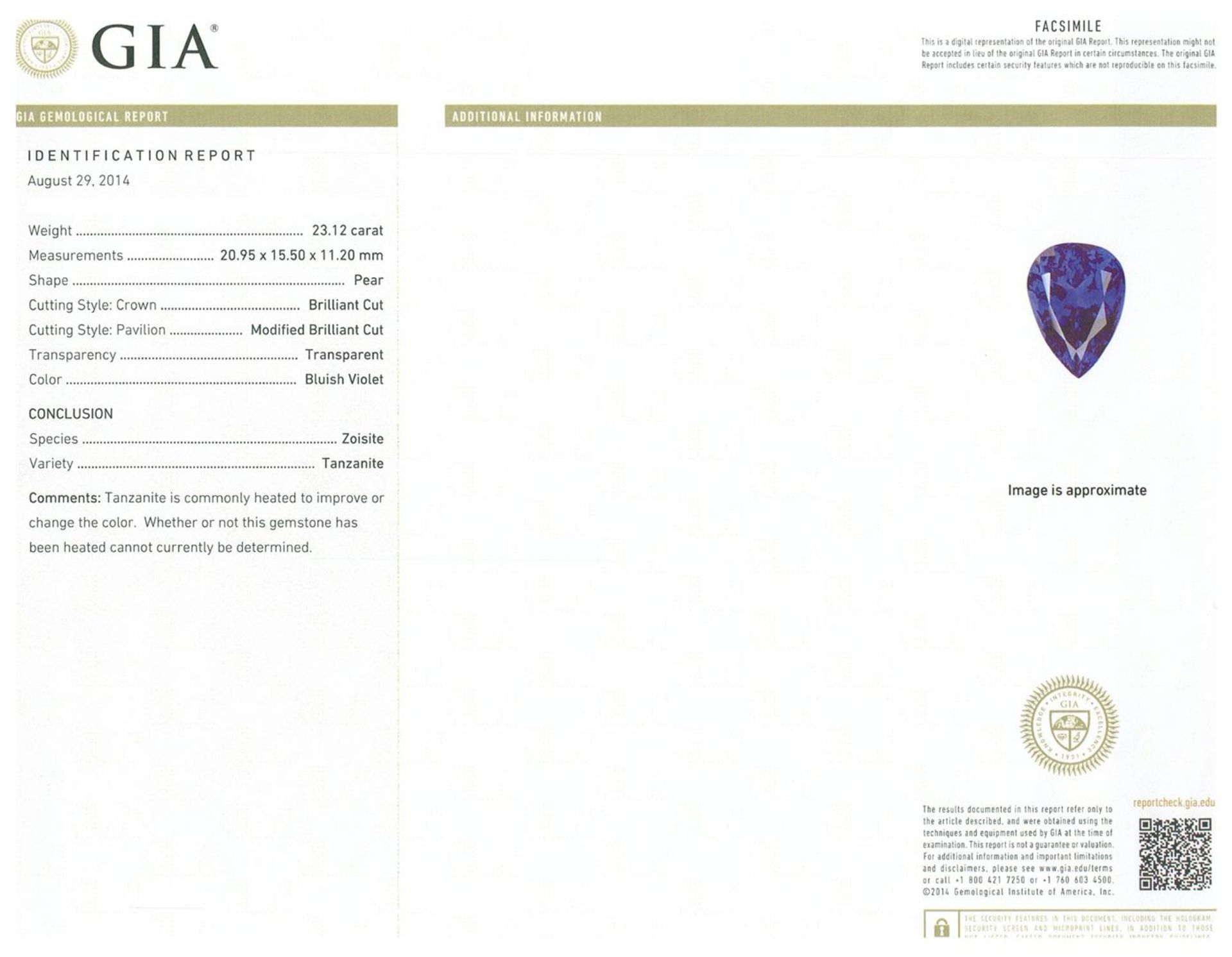 14KT White Gold GIA Certified 23.12 ctw Tanzanite and Diamond Pendant With Chain - Image 5 of 5