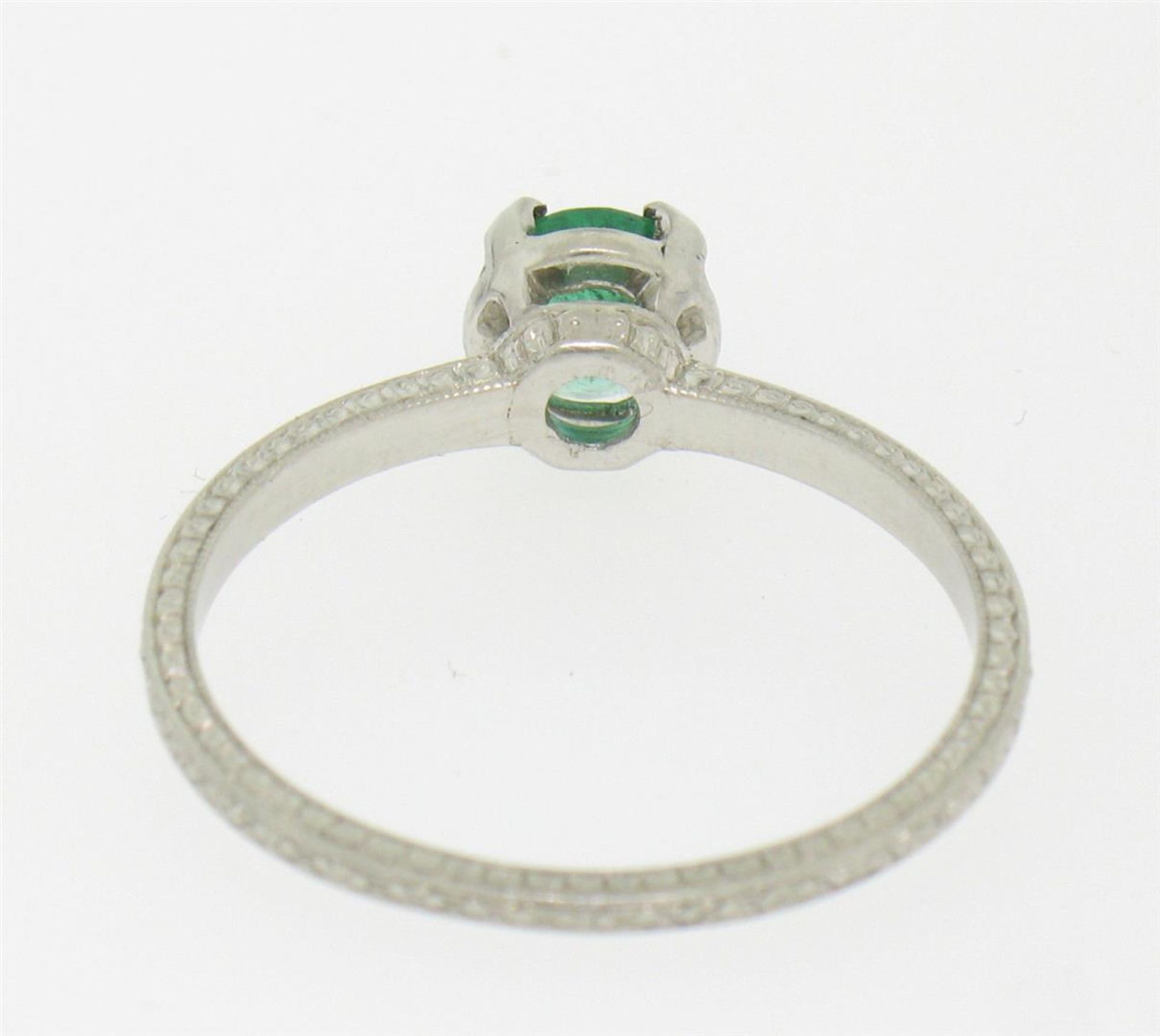 Platinum Etched Petite QUALITY .51 ct Emerald Solitaire Ring Engagement - Image 7 of 9